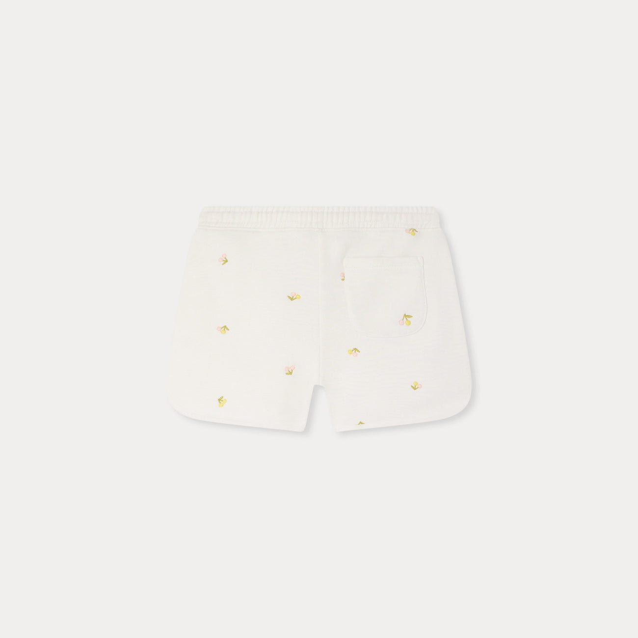 Girls White Embroidered Cherry Cotton Shorts