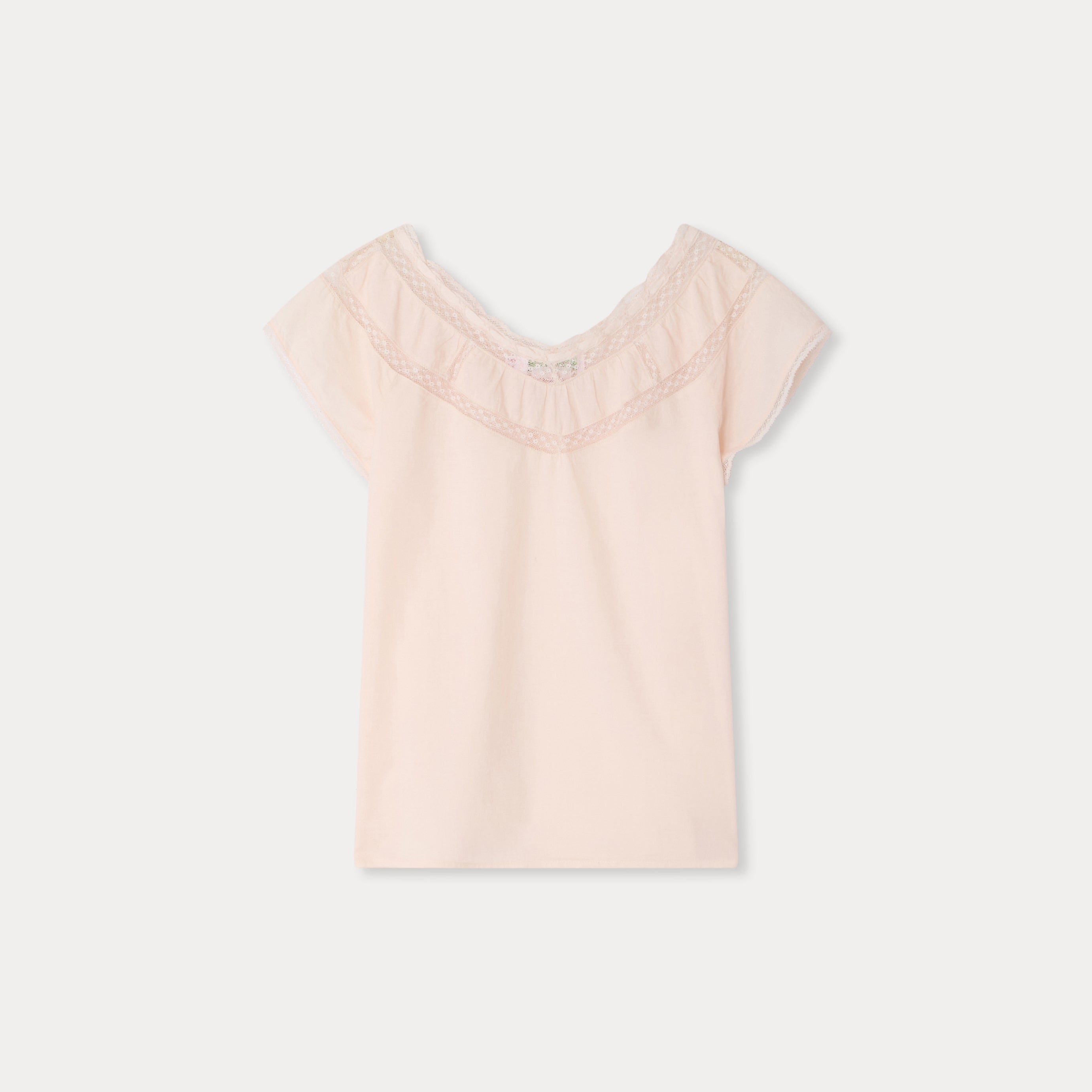 Girls Rose Pink Ruffled Cotton Blouse