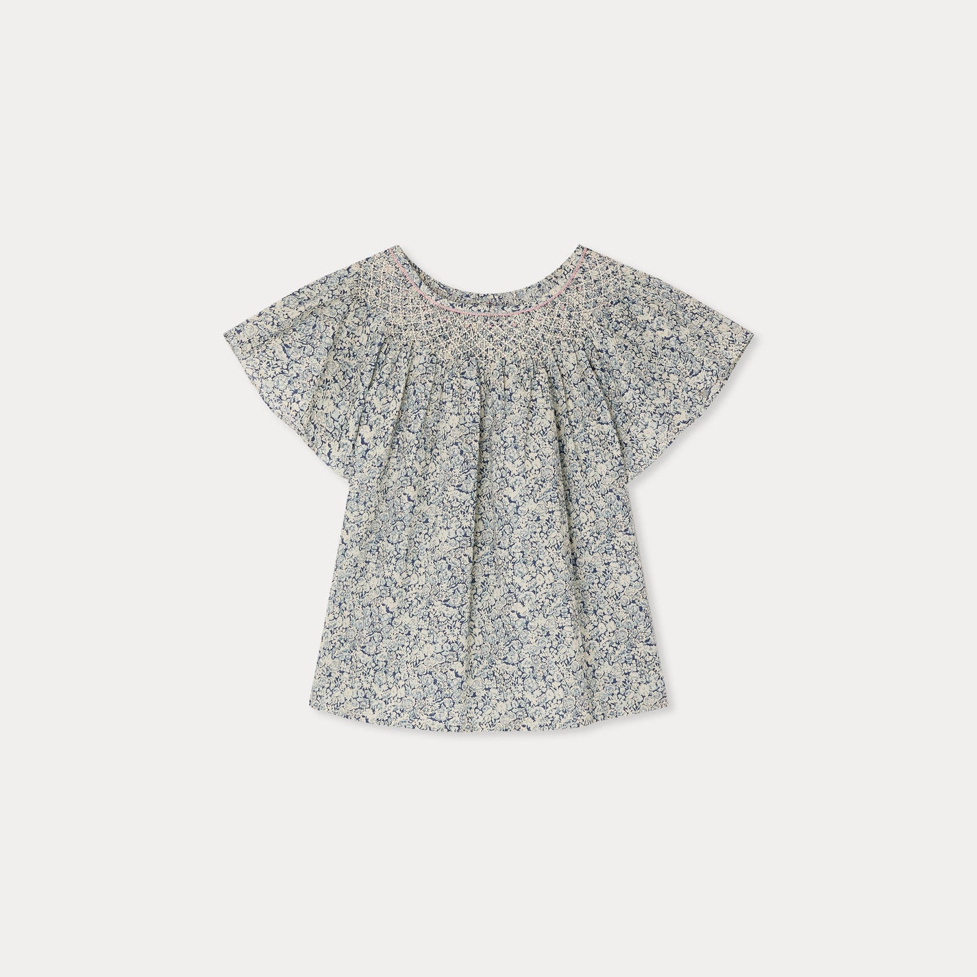 Girls Blue Floral Cotton Blouse