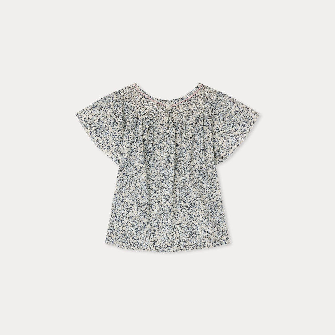 Girls Blue Floral Cotton Blouse