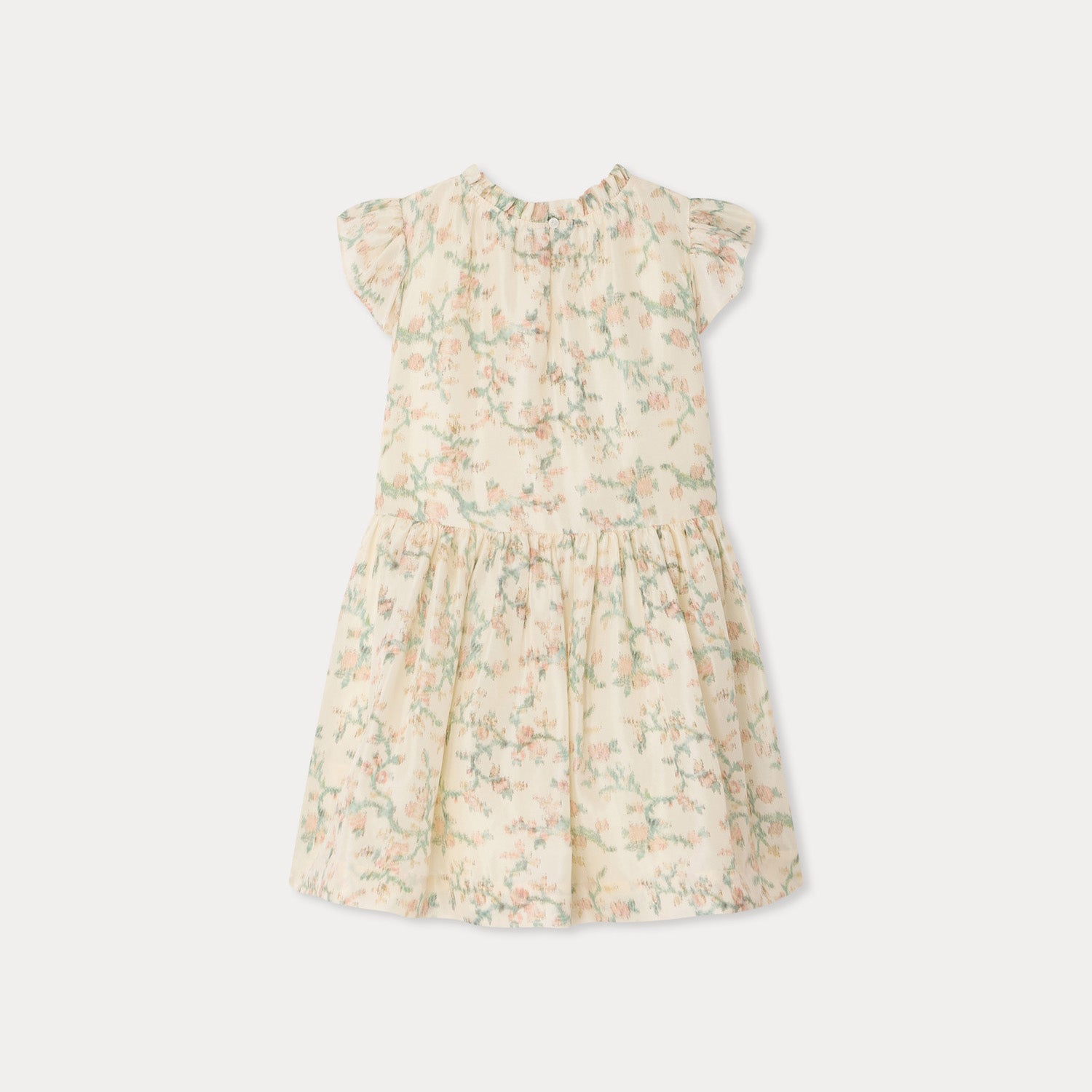 Girls Beige Printed Silk Dress