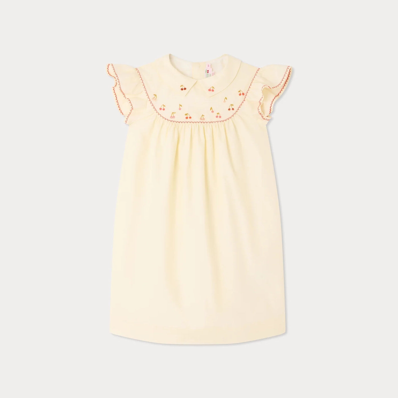Girls Ivory Cherry Embroidered Cotton Dress
