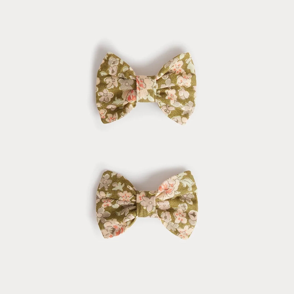 Girls Khaki Green Floral Hair Clips
