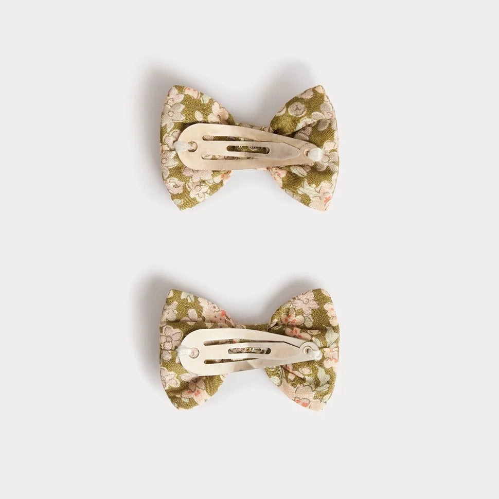 Girls Khaki Green Floral Hair Clips