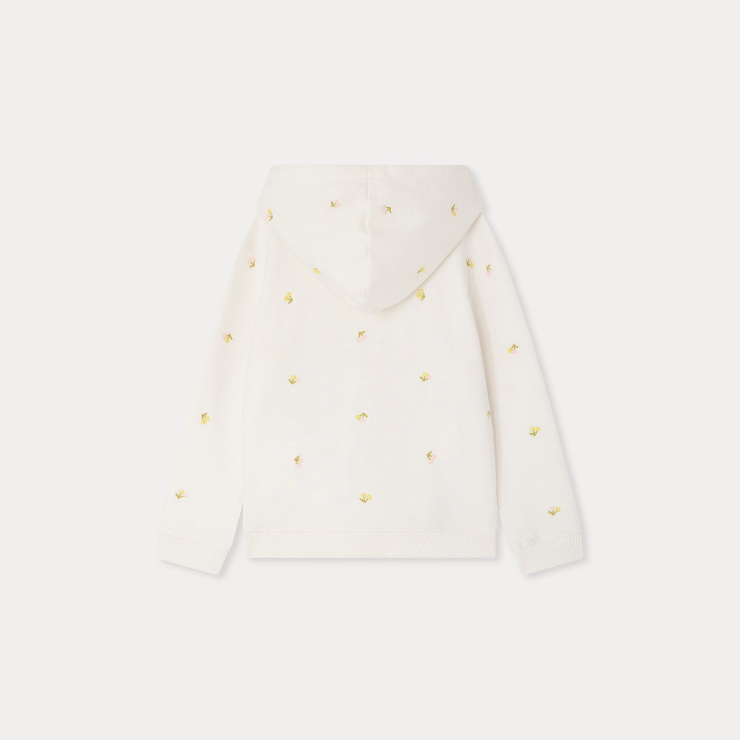 Girls White Cherry Embroidered Cotton Zip-Up Top