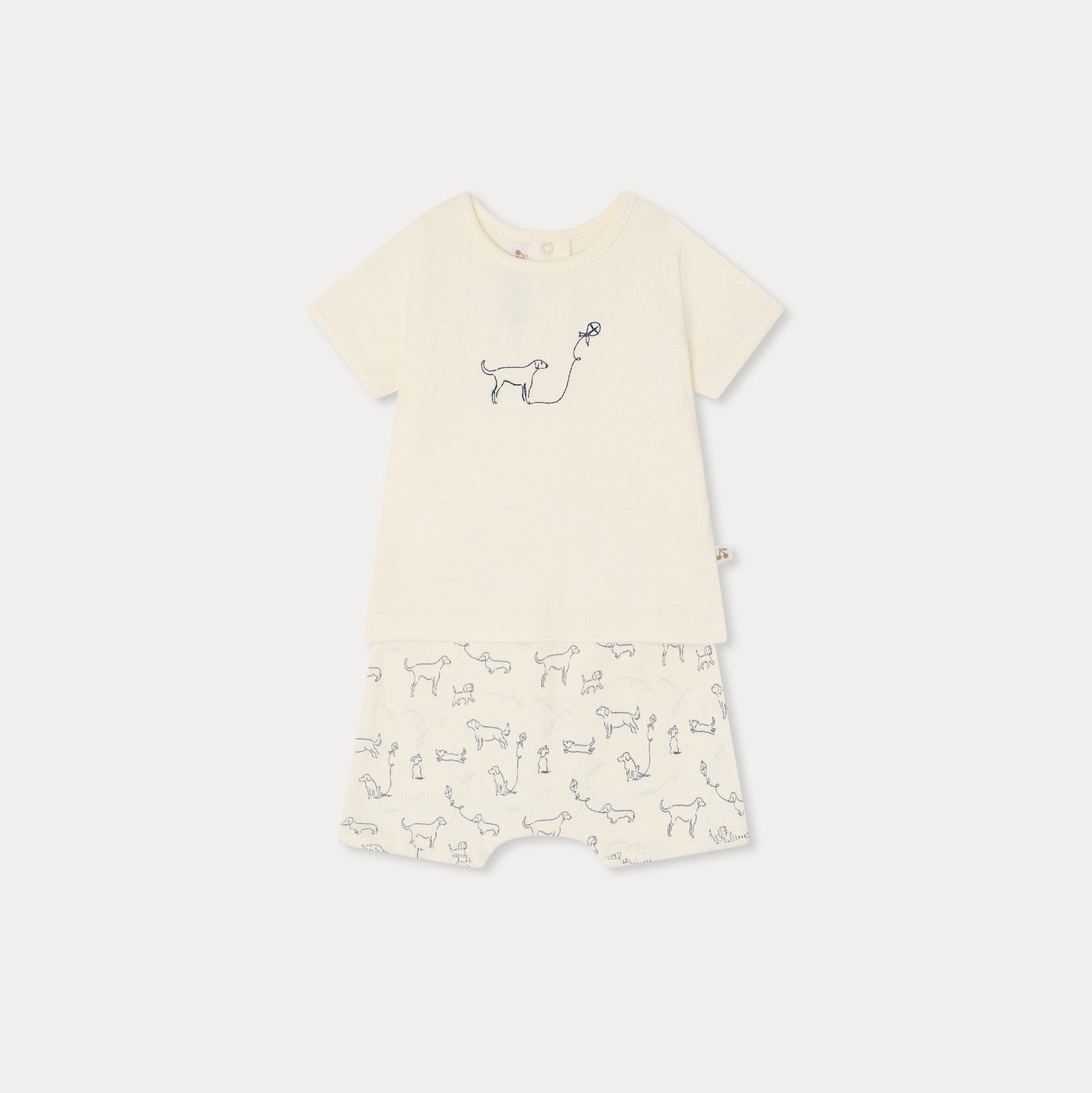 Baby Boys White Puppy Embroidered Cotton Set