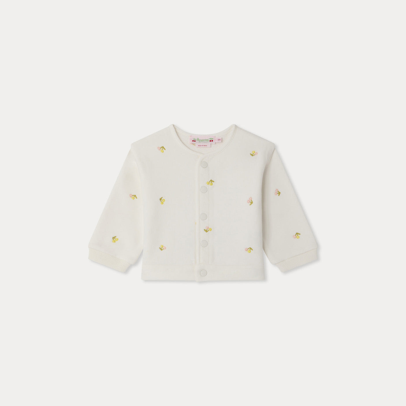 Baby Girls White Cherry Embroidered Cotton Jacket