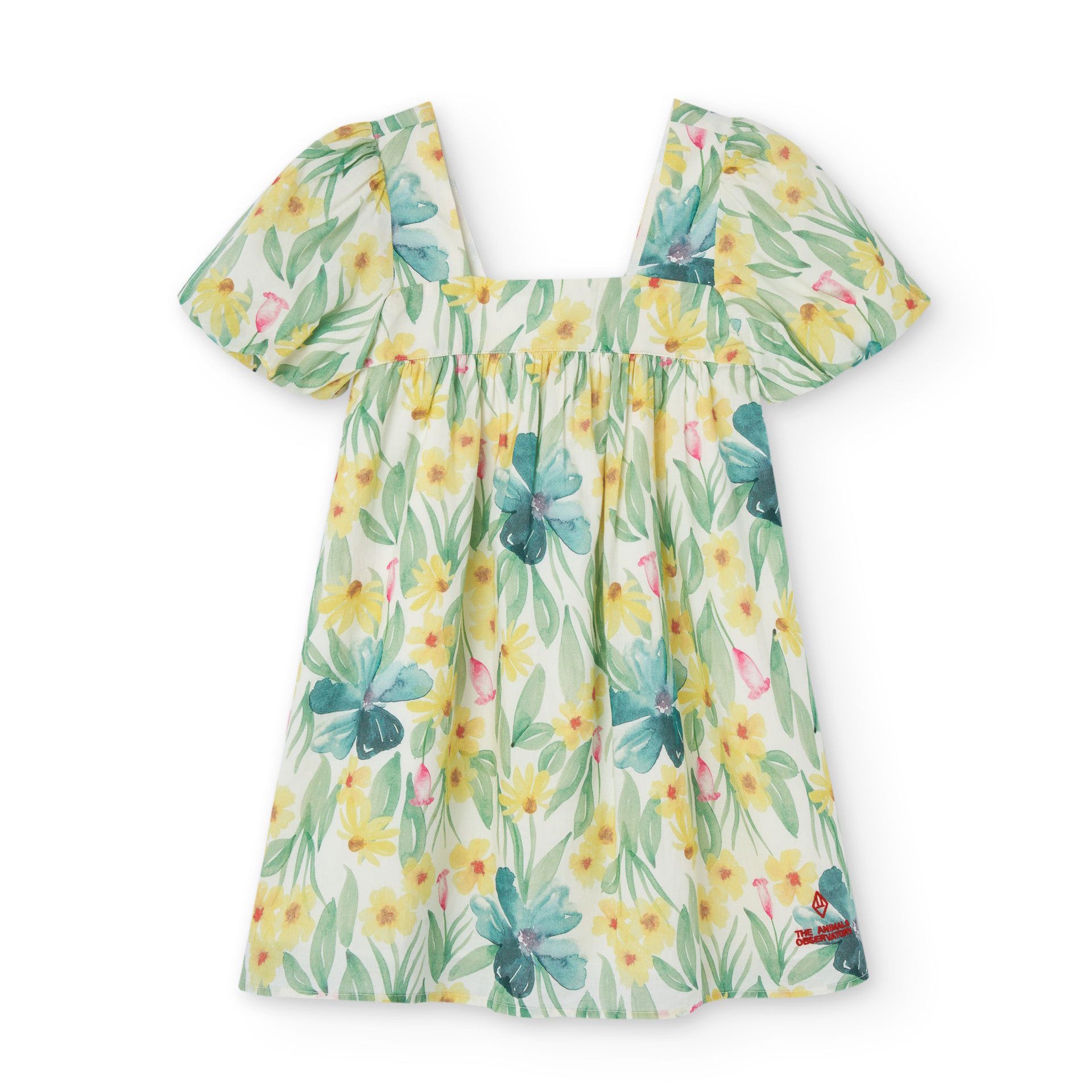 Girls Green Flower Cotton Dress