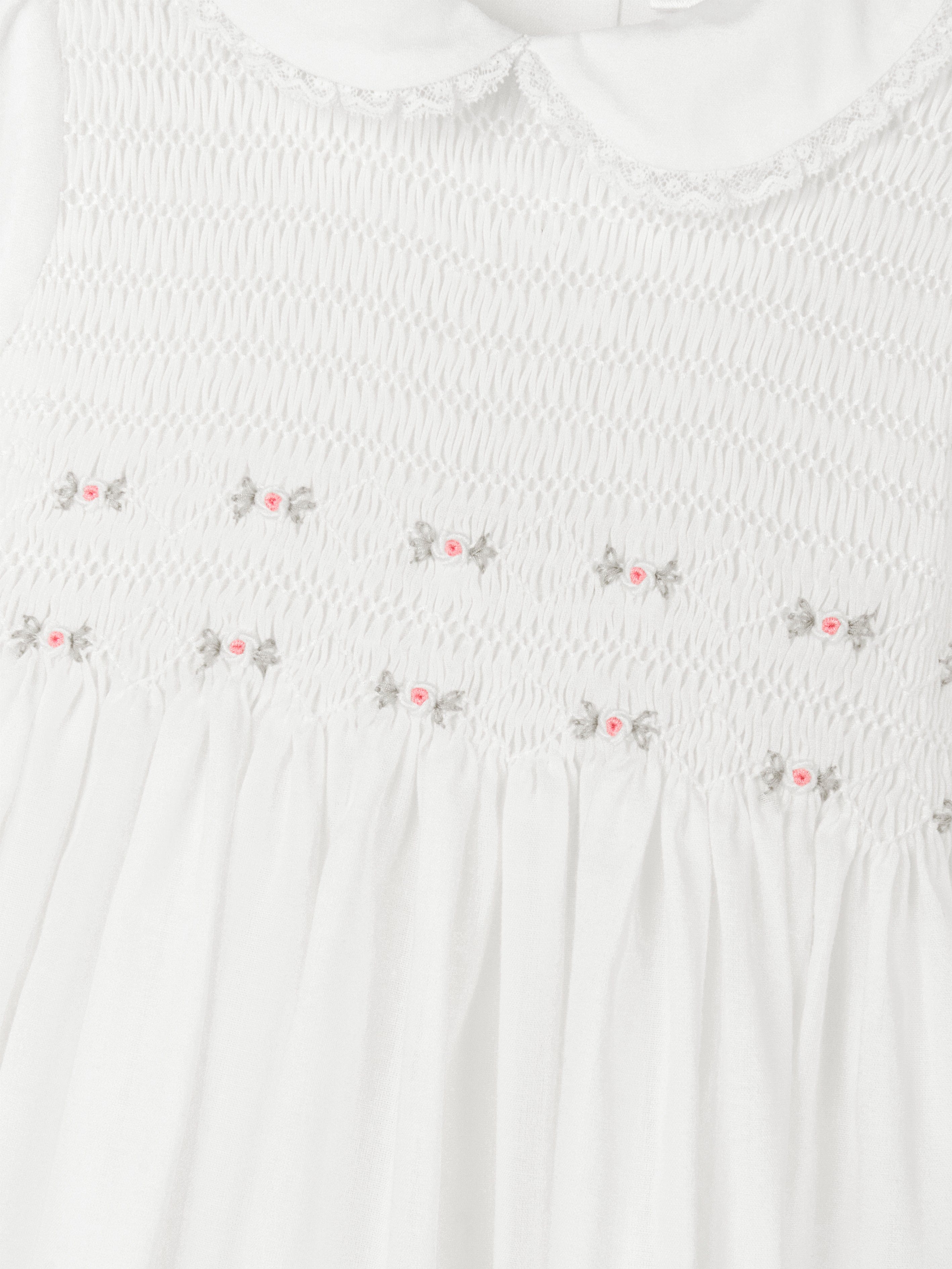 Girls Smocked Embroidered Dress in Ivory