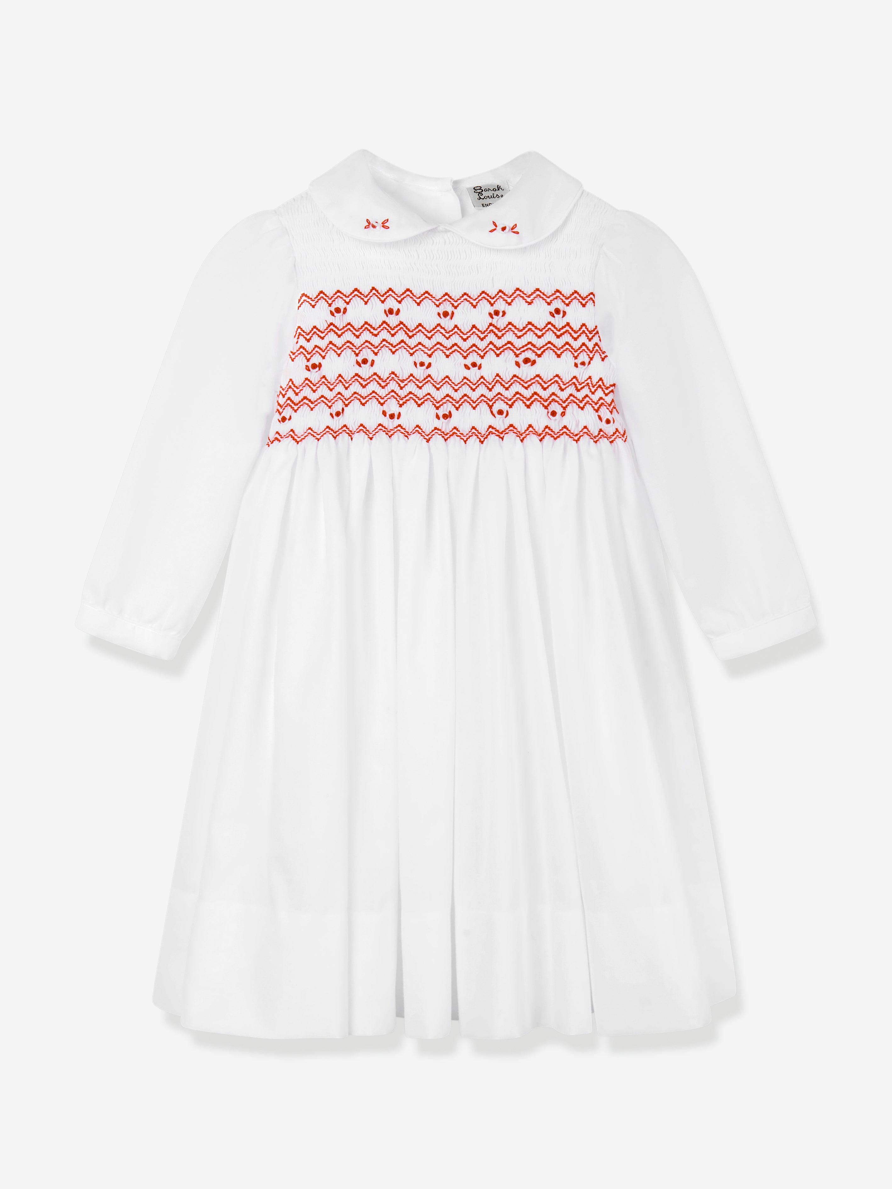 Girls Smocked Dress in White