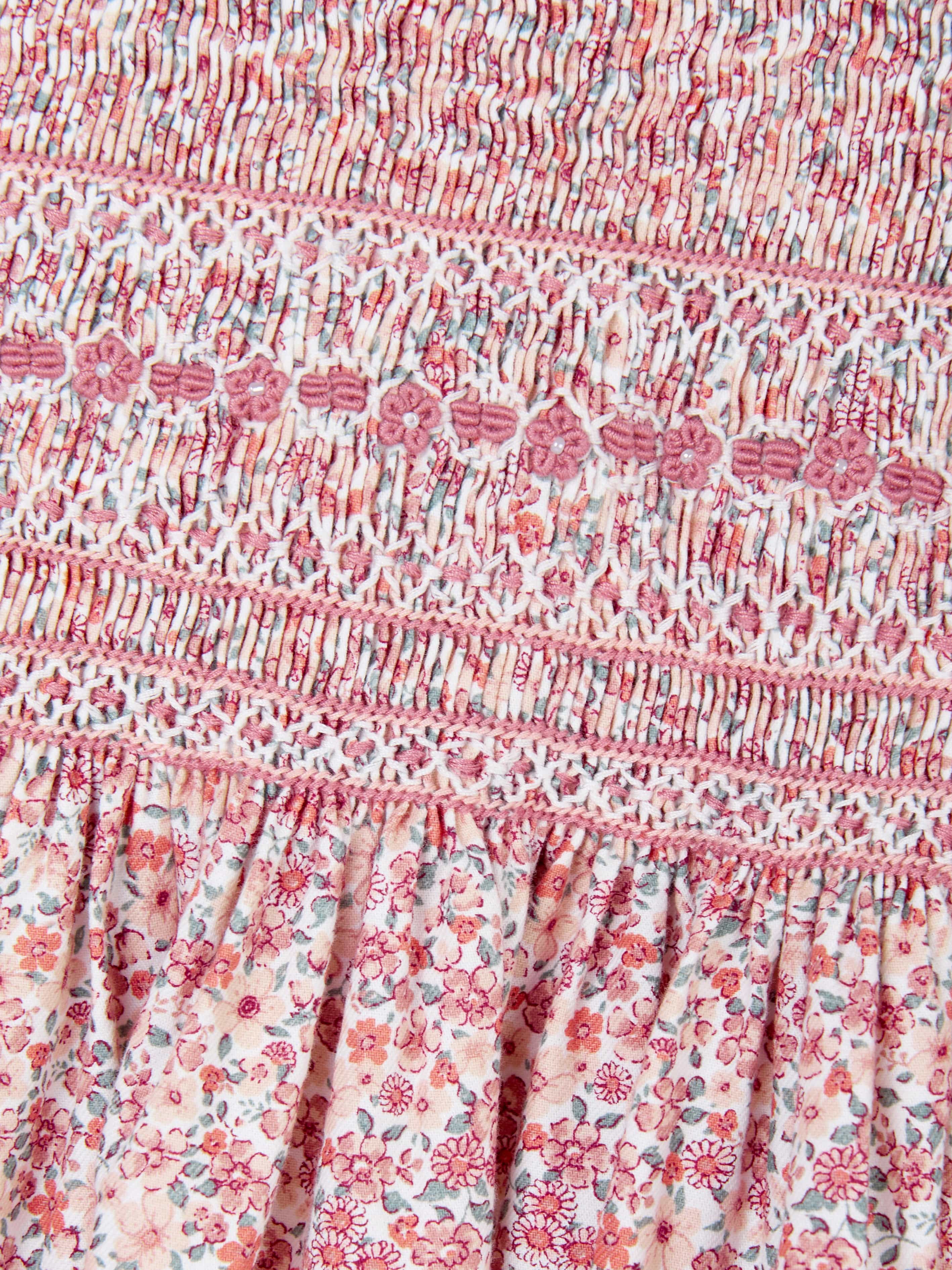 Girls Floral Smocked Dress in Pink