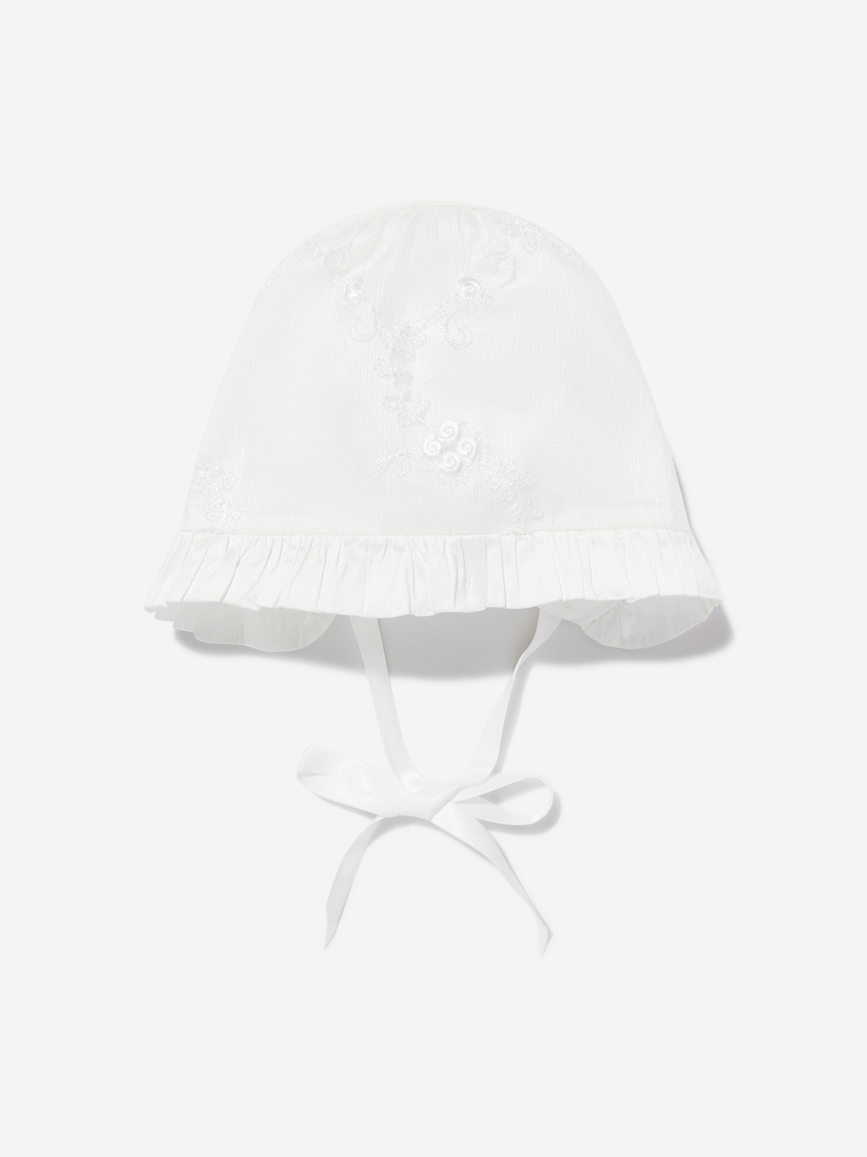 Baby Girls Silk Christening Robe and Bonnet in Ivory
