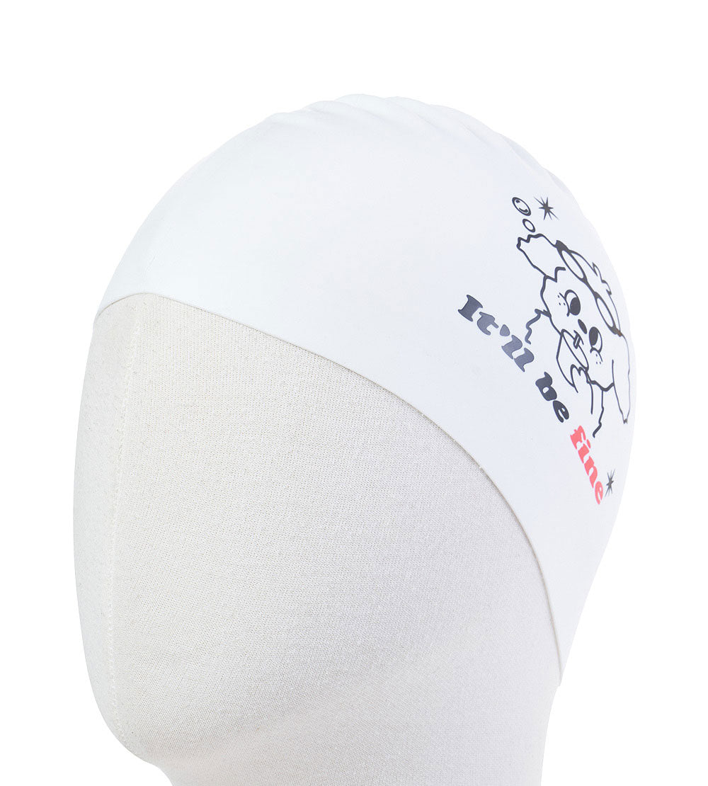 Adult White Printed Silicone Swim Cap