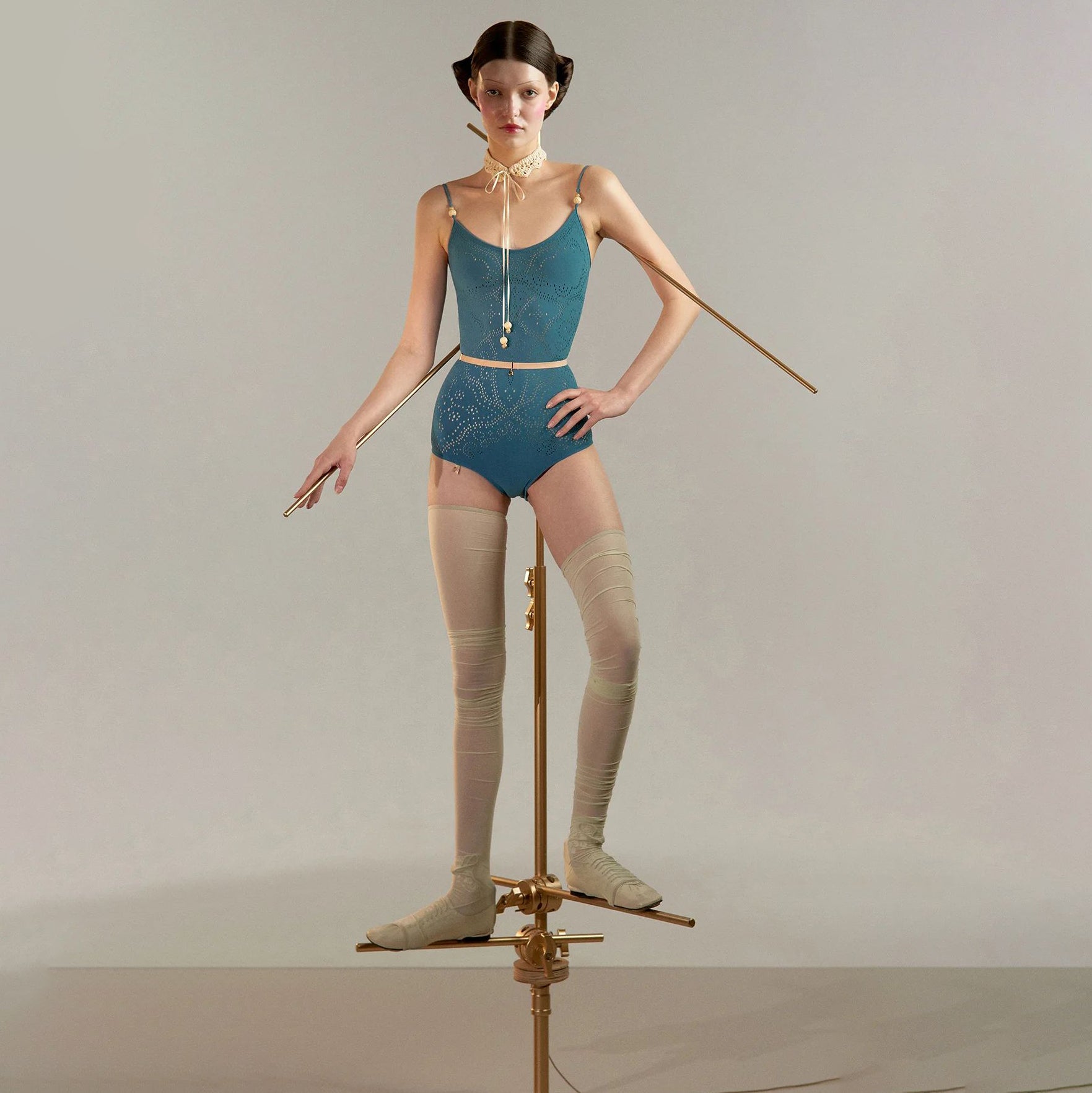 Women Blue"EYELET LACE"Ballet Onesies(251LE71IL/petrol)