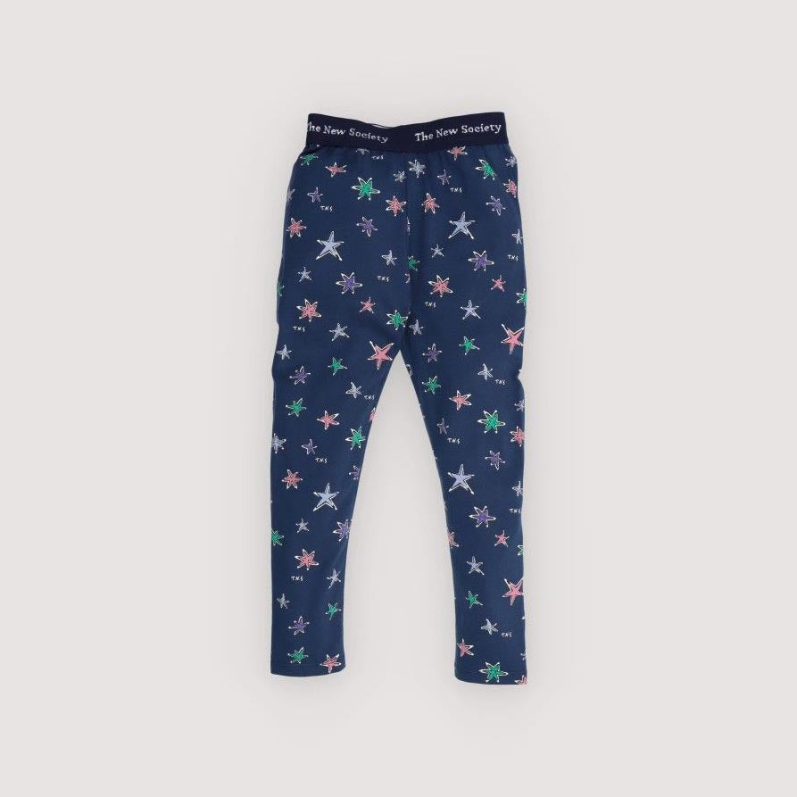 Girls Blue Star Printed Cotton Leggings