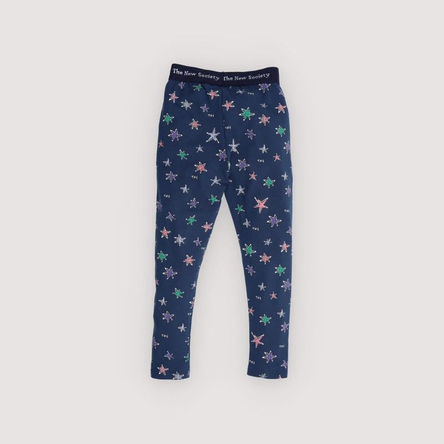 Girls Blue Star Printed Cotton Leggings