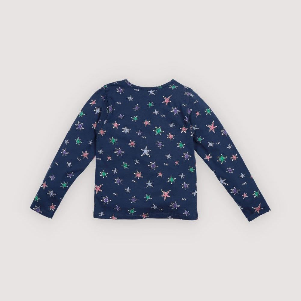 Girls Blue Star Printed Cotton T-Shirt