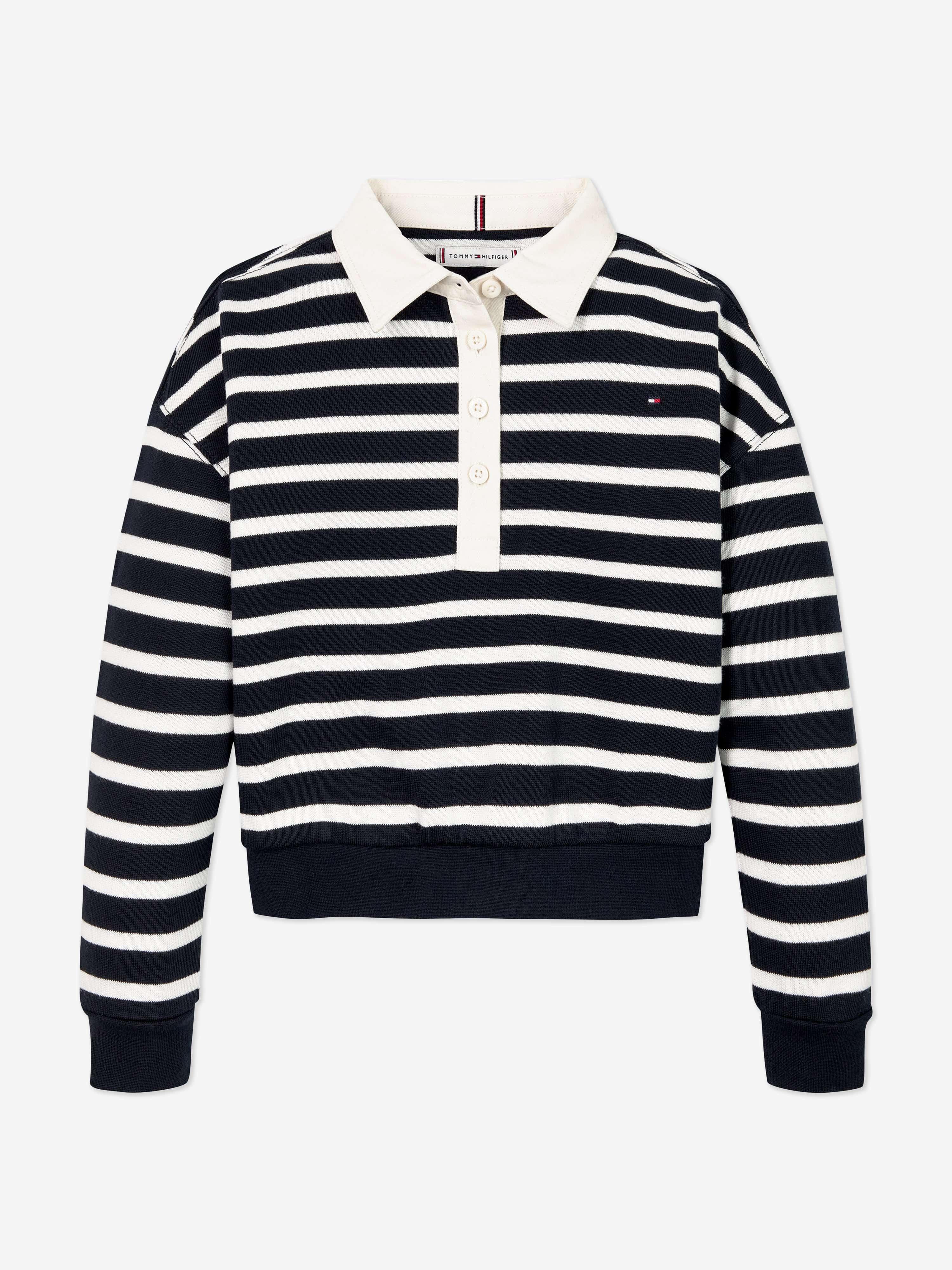 Tommy Hilfiger Girls Striped Polo Sweatshirt in Navy