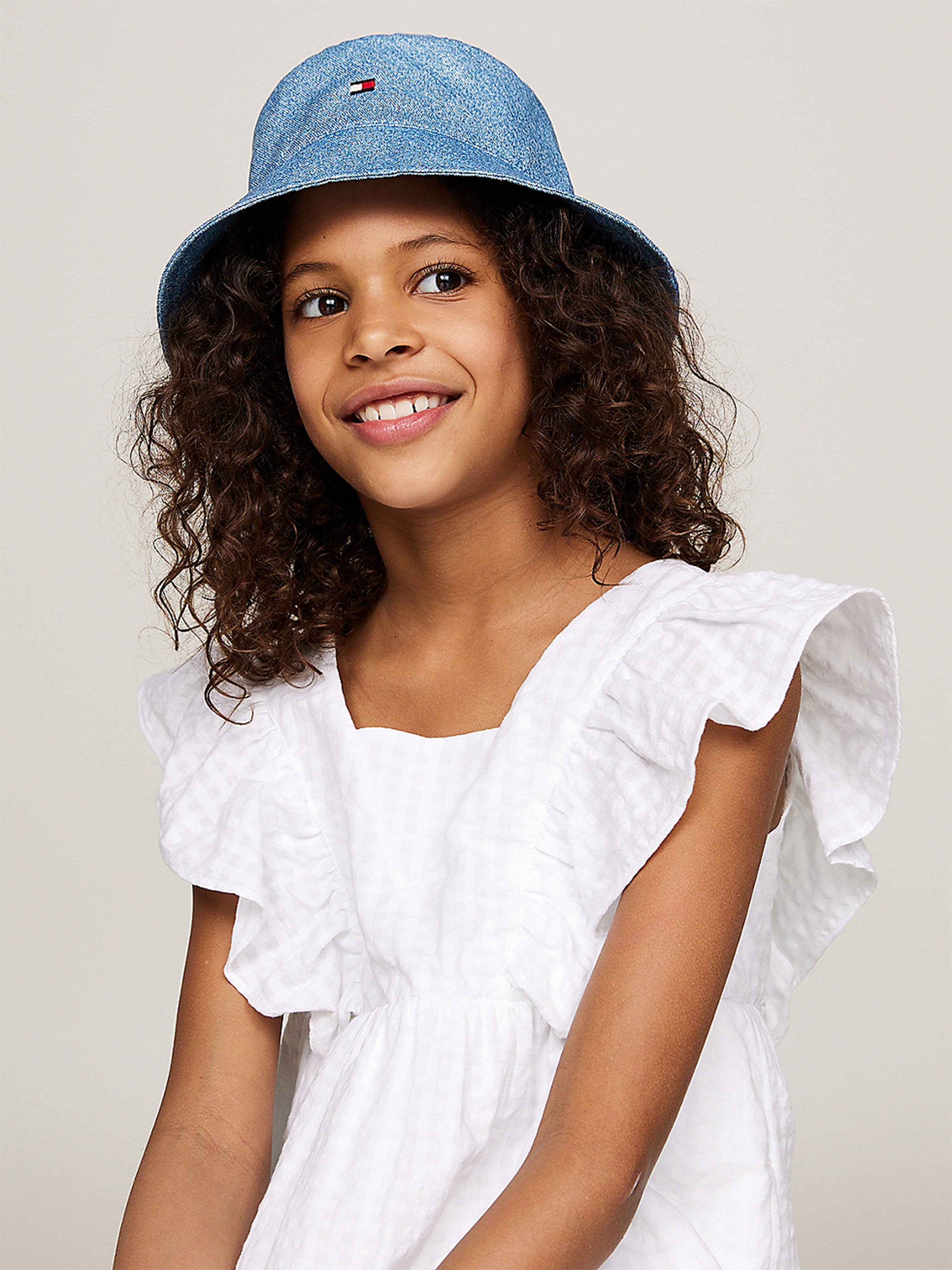 Tommy Hilfiger Kids Small Flag Denim Bucket Hat in Blue