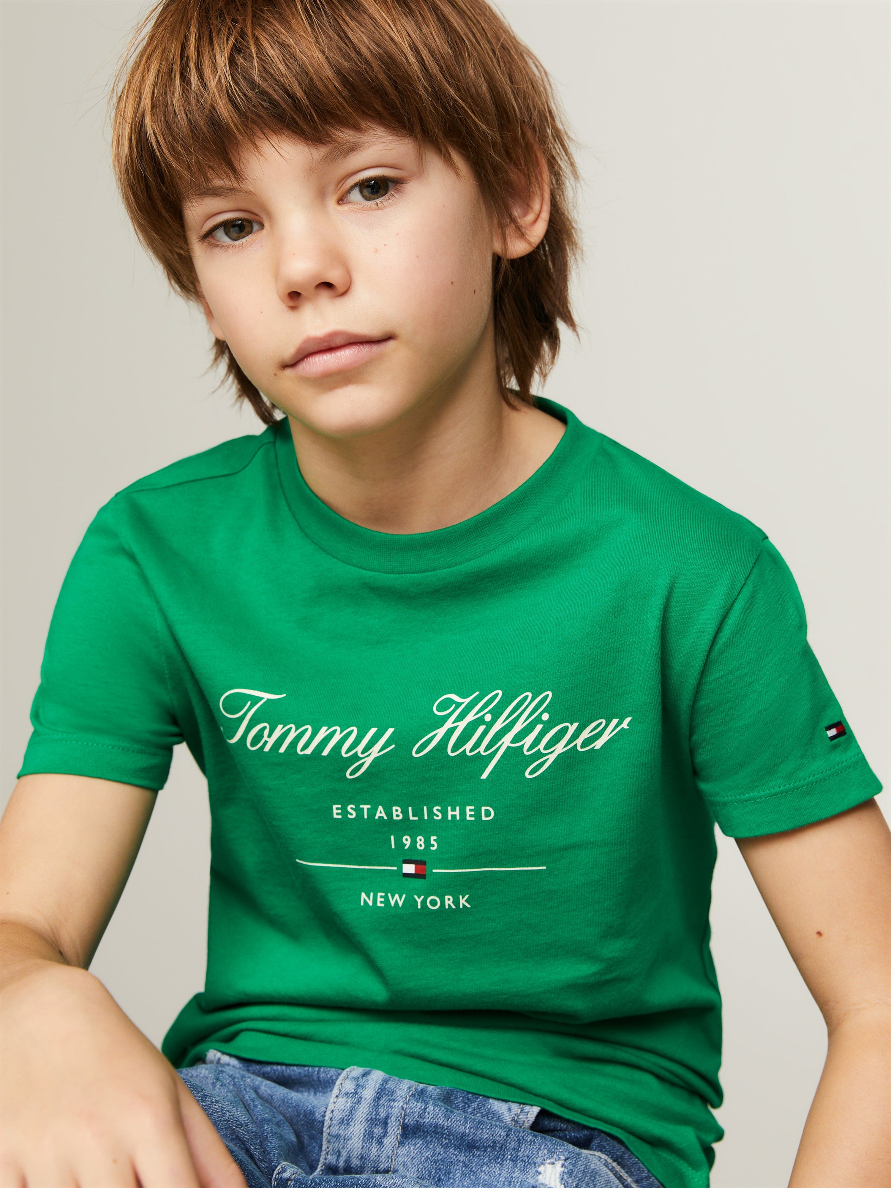 Tommy Hilfiger Boys Logo Script T-Shirt in Green