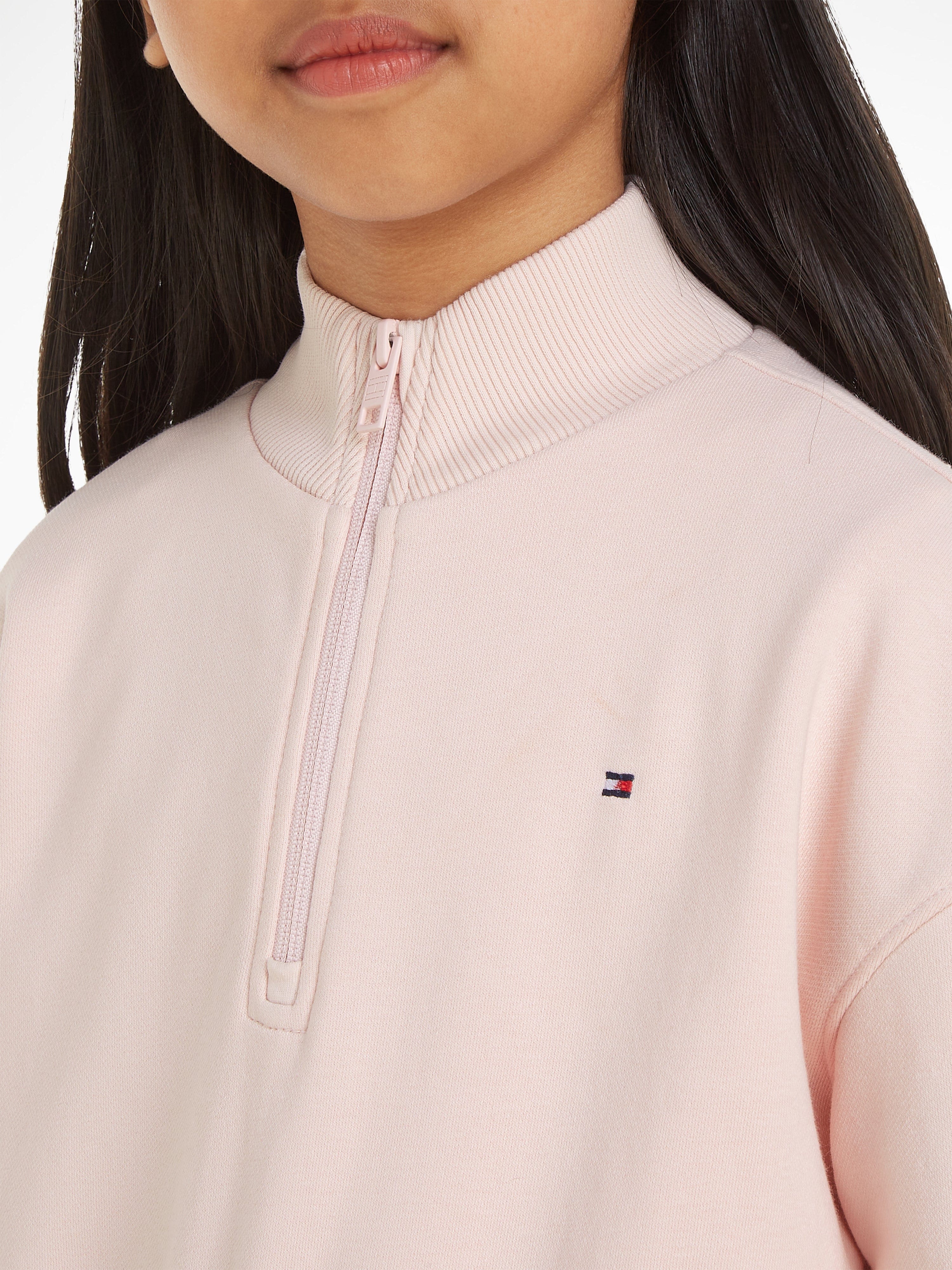 Tommy Hilfiger Girls Global Stripe Half Zip Sweater in Pink