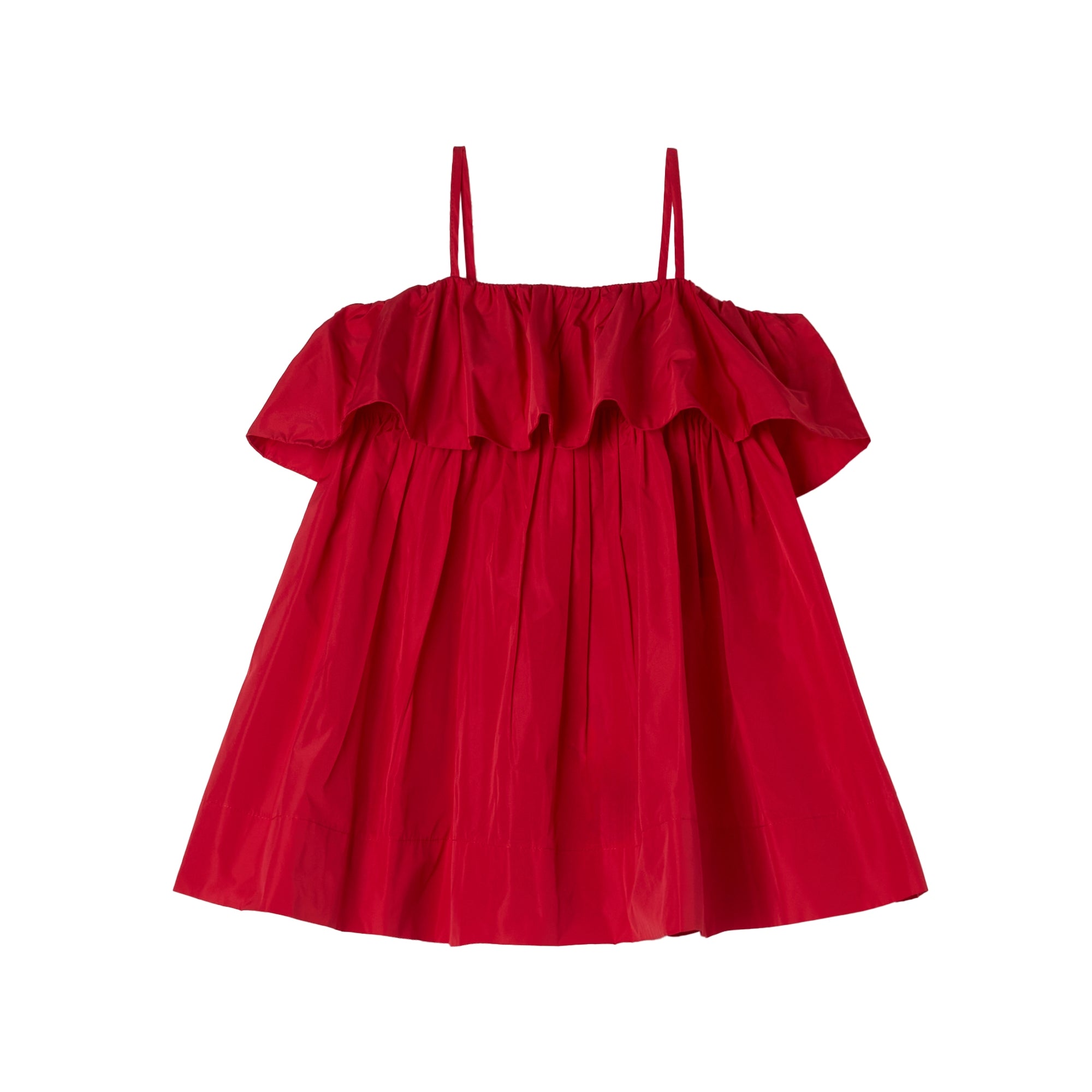 Girls Red Ruffled Strap Dress