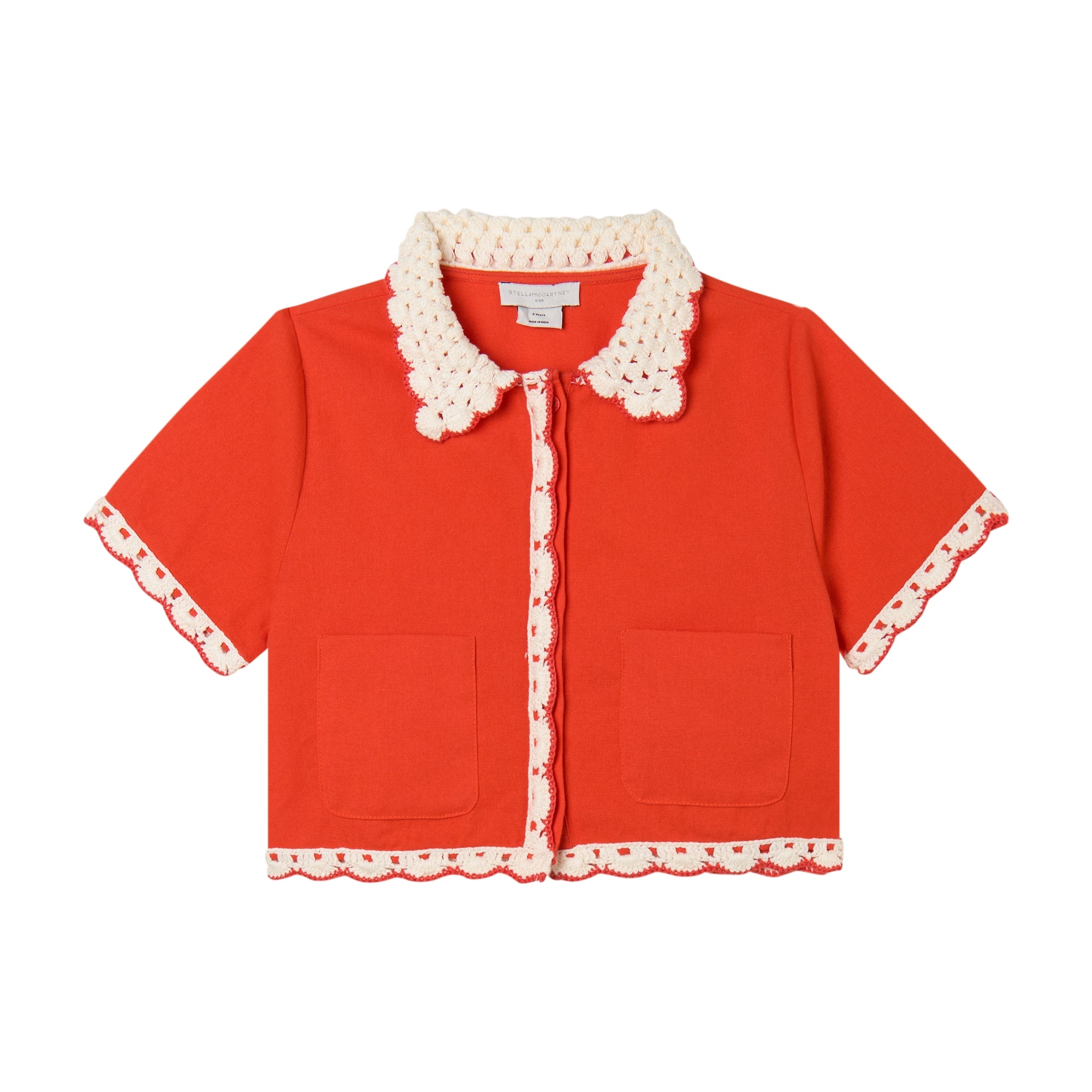 Girls Red Embroidered Lace Cotton Shirt