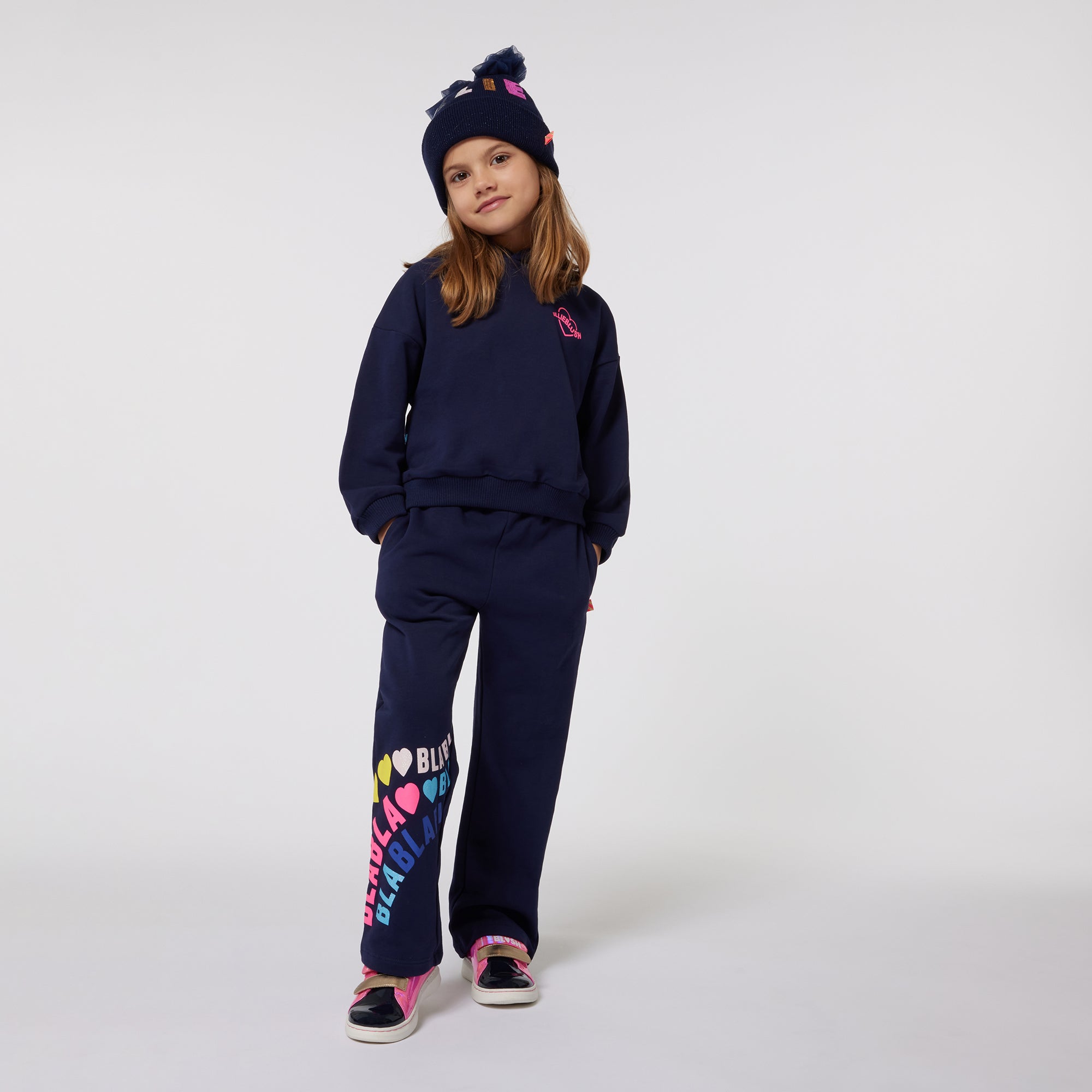 Ensemble bonnet et écharpe à paillettes bleu marine pour filles