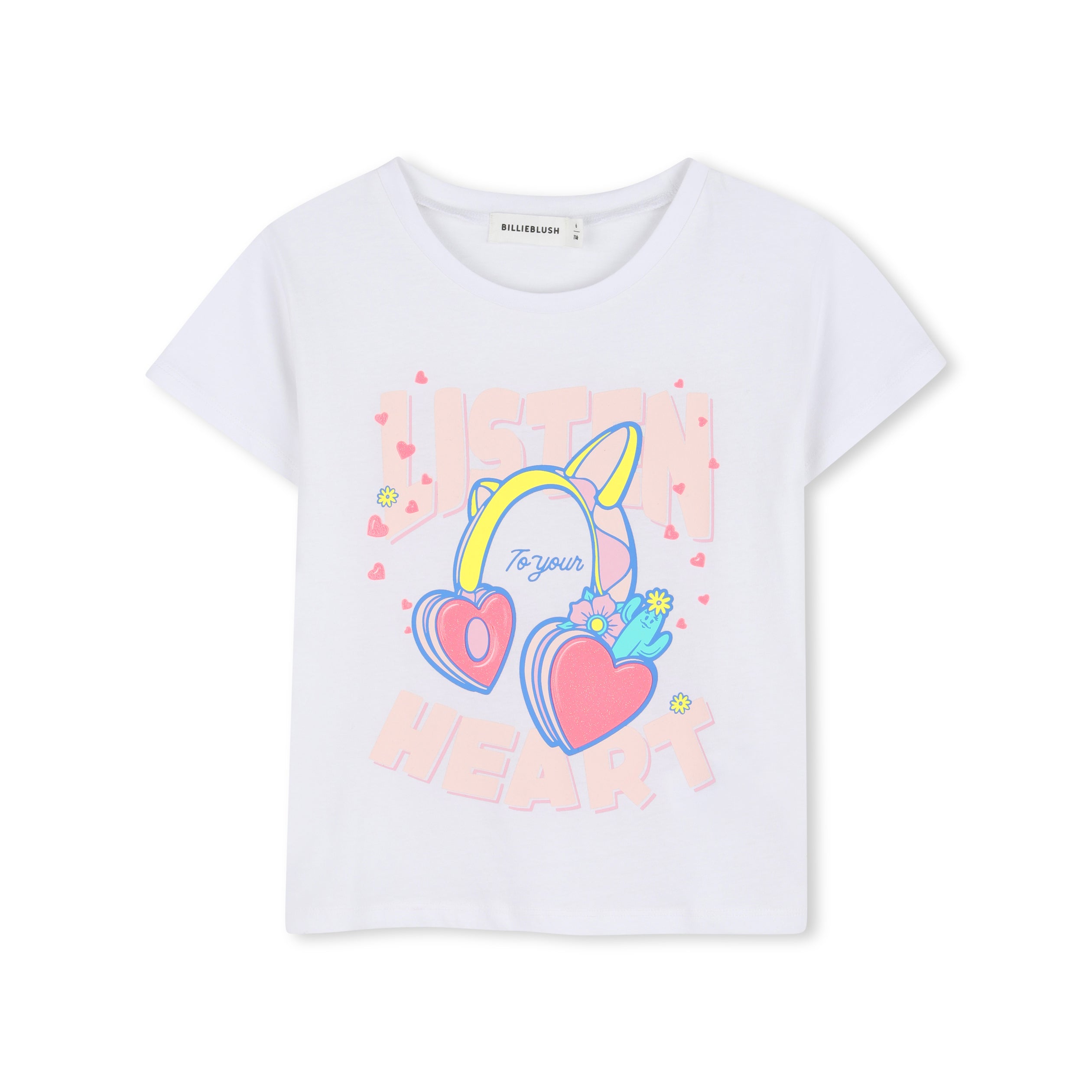 Girls White Printed Cotton T-Shirt