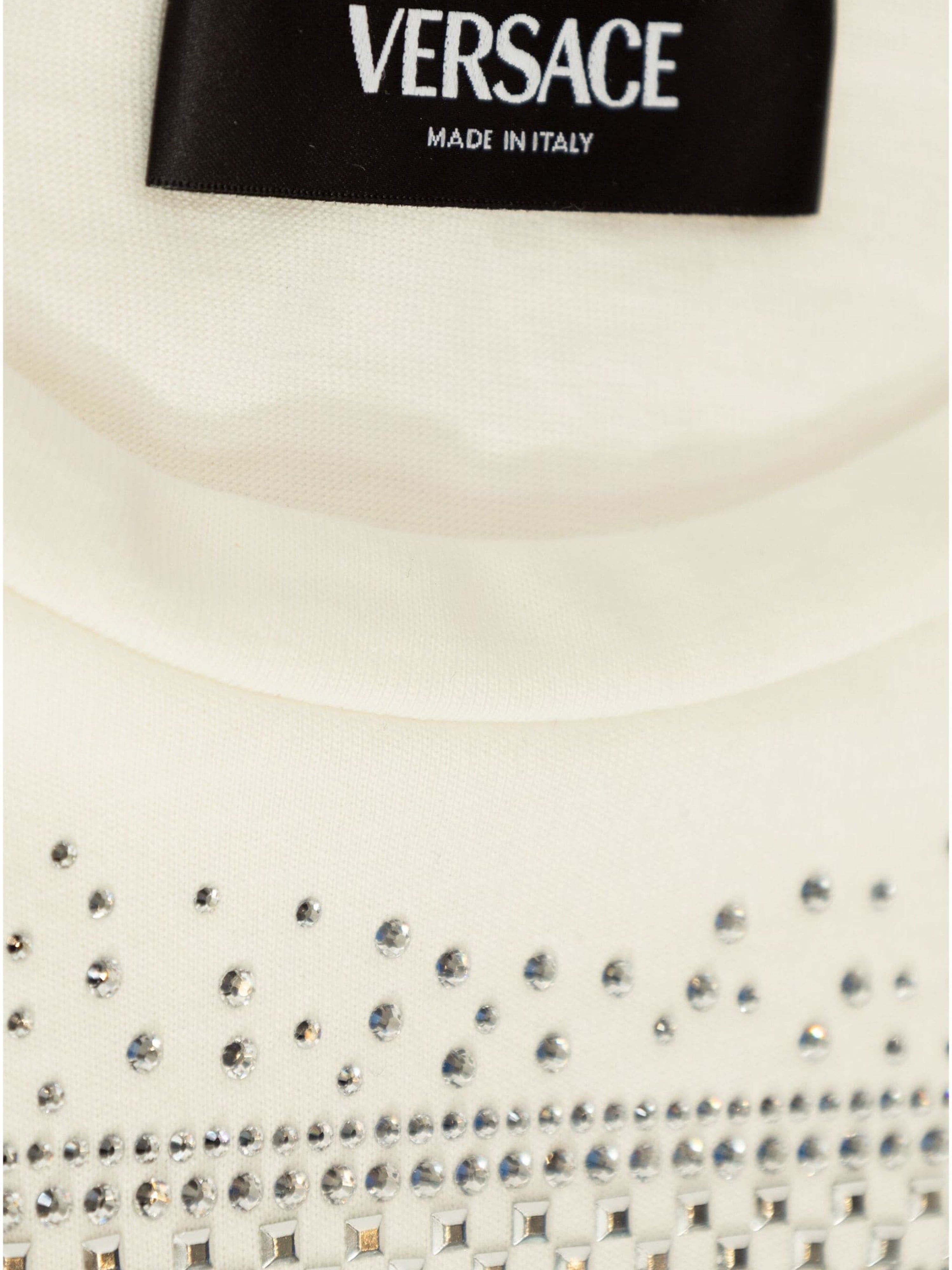 Versace Girls Diamante Logo T-Shirt in White