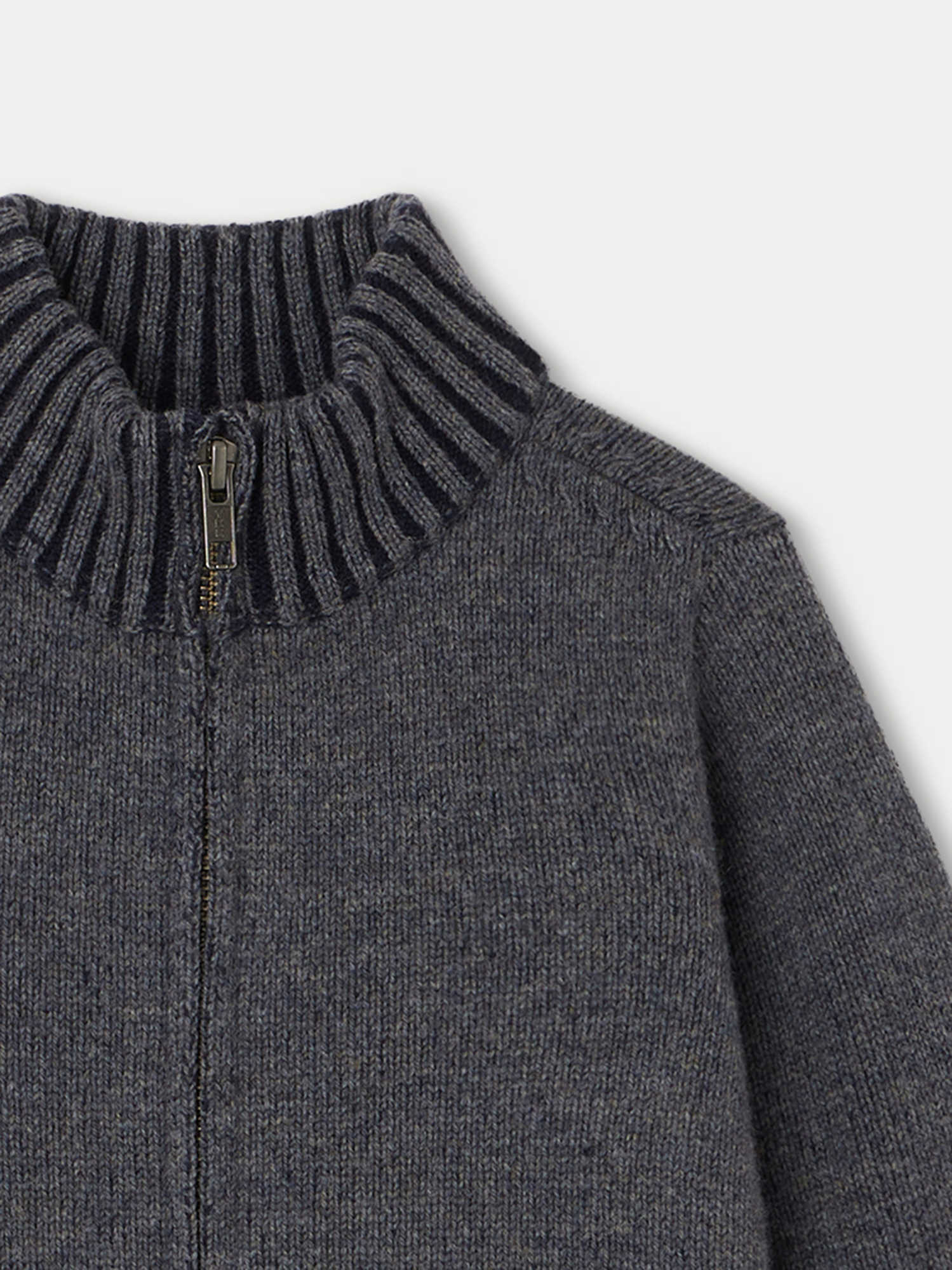 Boys Grey Blue Wool Cardigan
