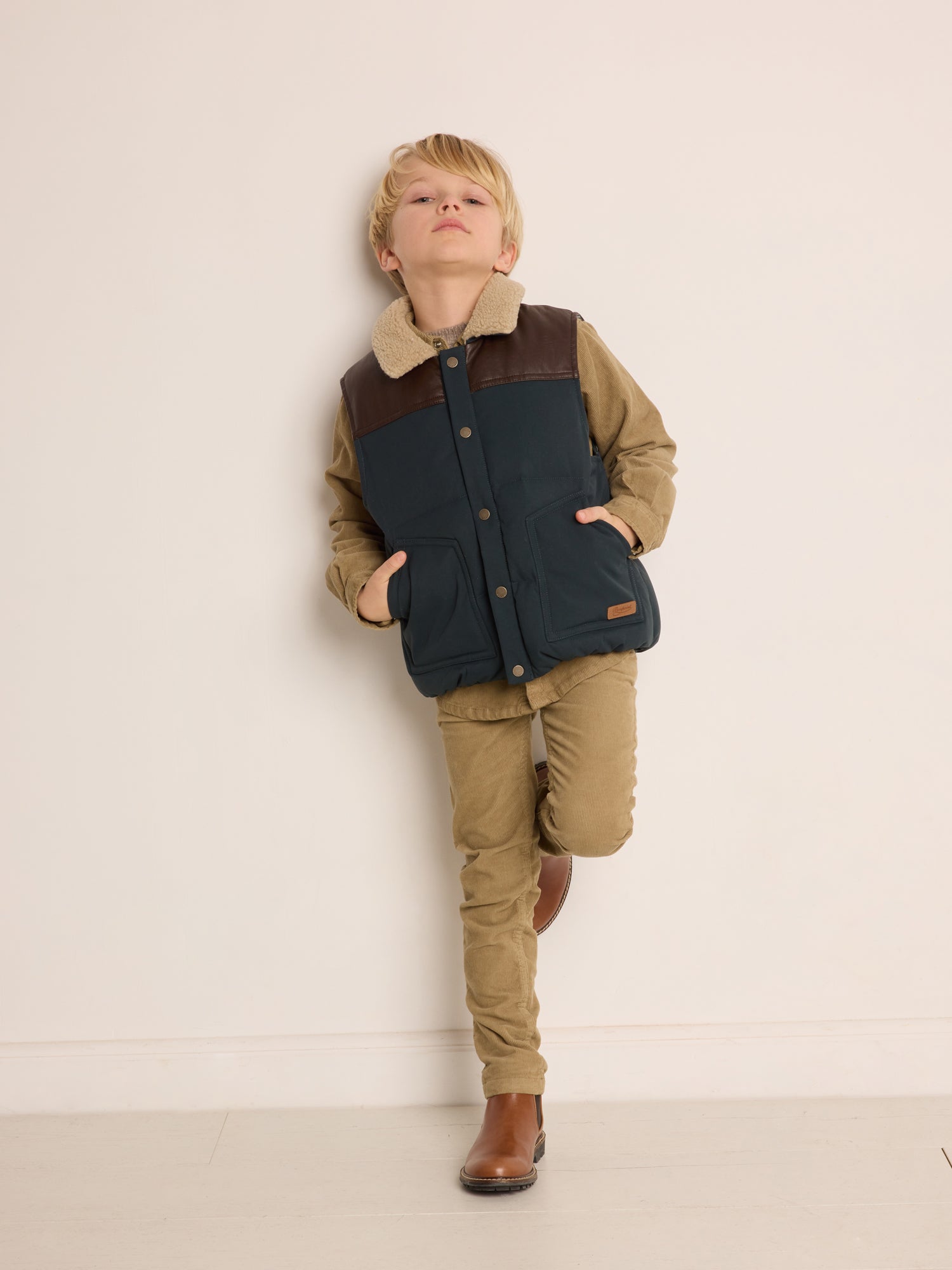 Boys Dark Green Padded Down Gilet