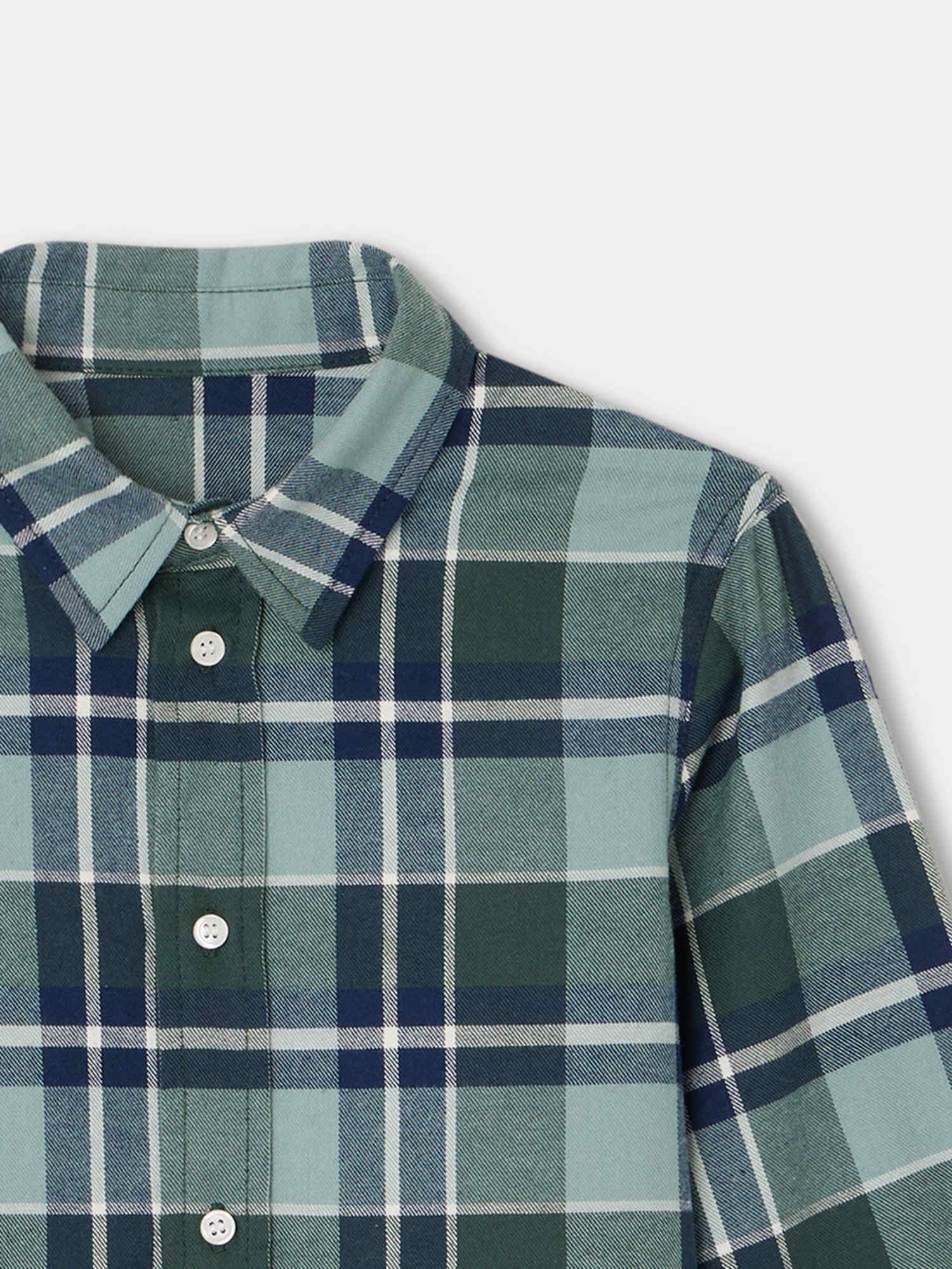 Boys Green Check Cotton Shirt
