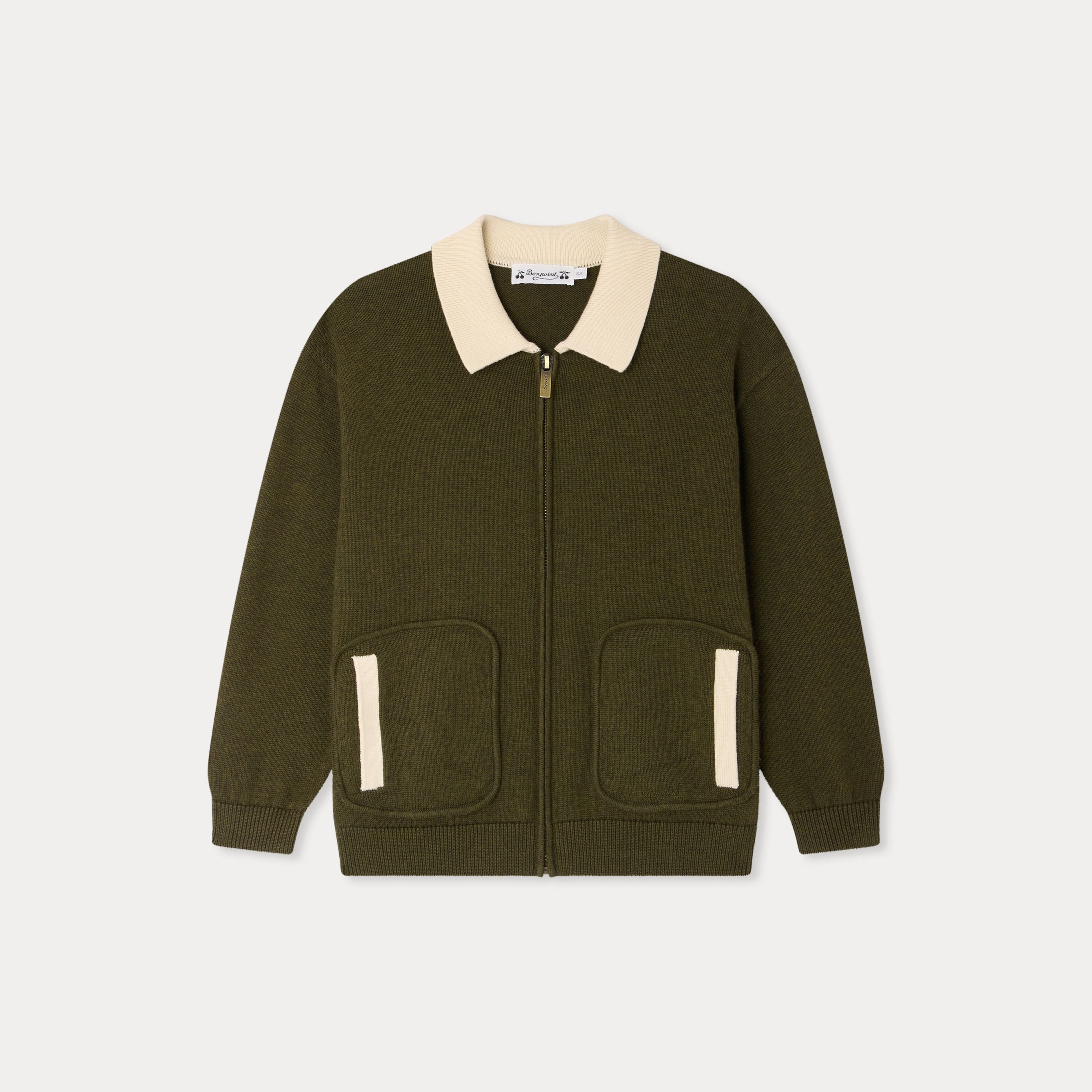 Boys Khaki Cotton Knit Cardigan
