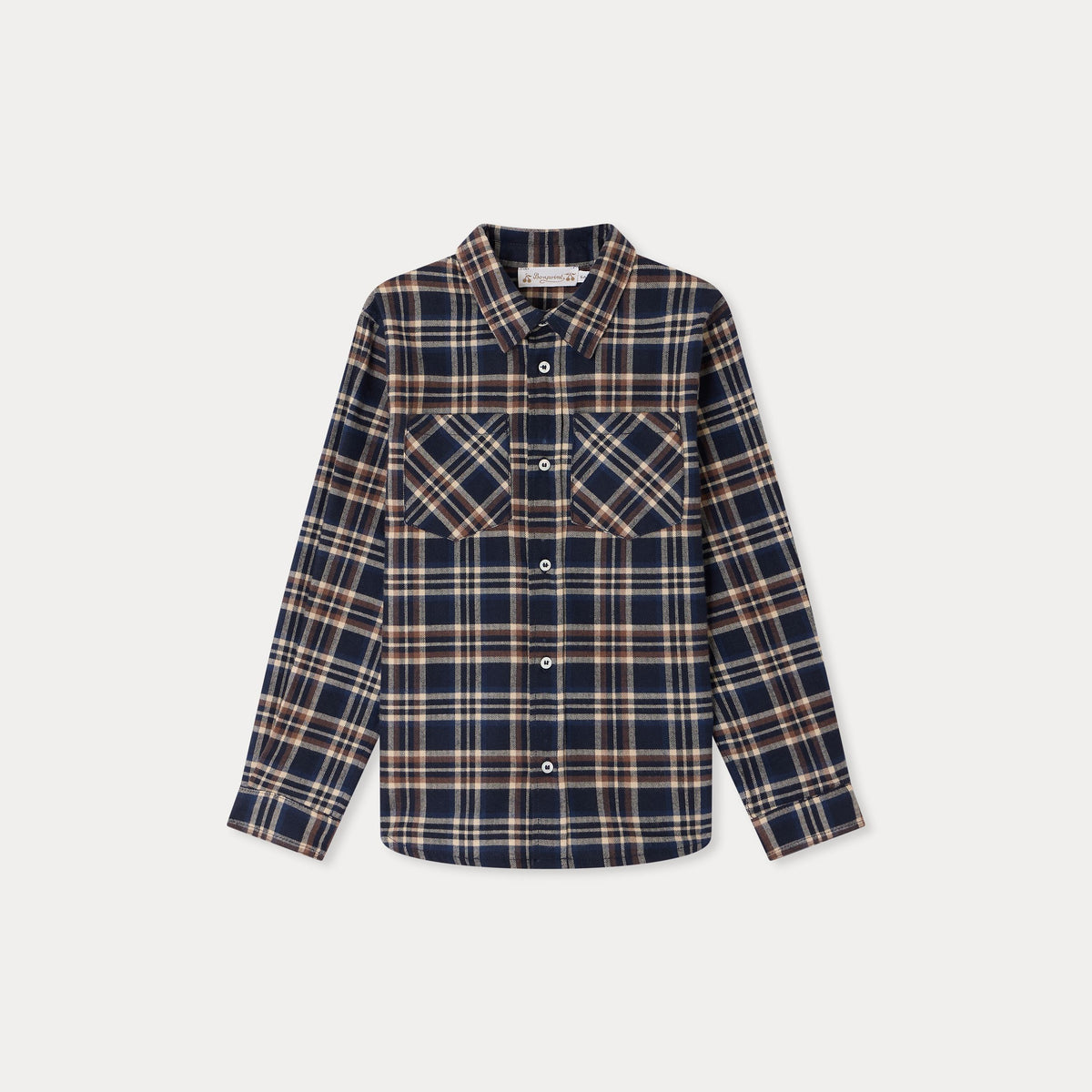 Boys Navy Check Cotton Shirt