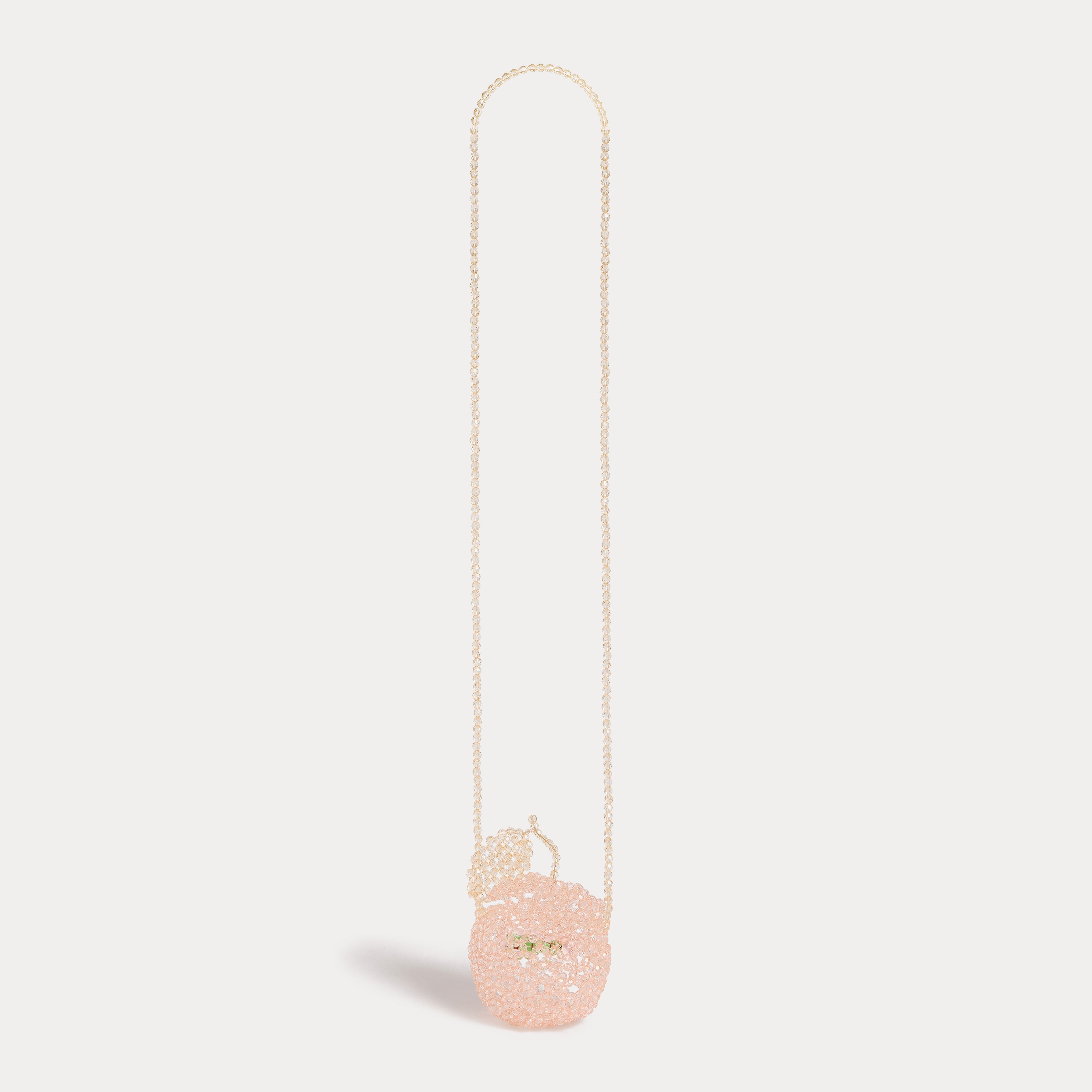 Girls Pale Pink Beaded Cherry Shoulder Bag(10 x 10 cm)