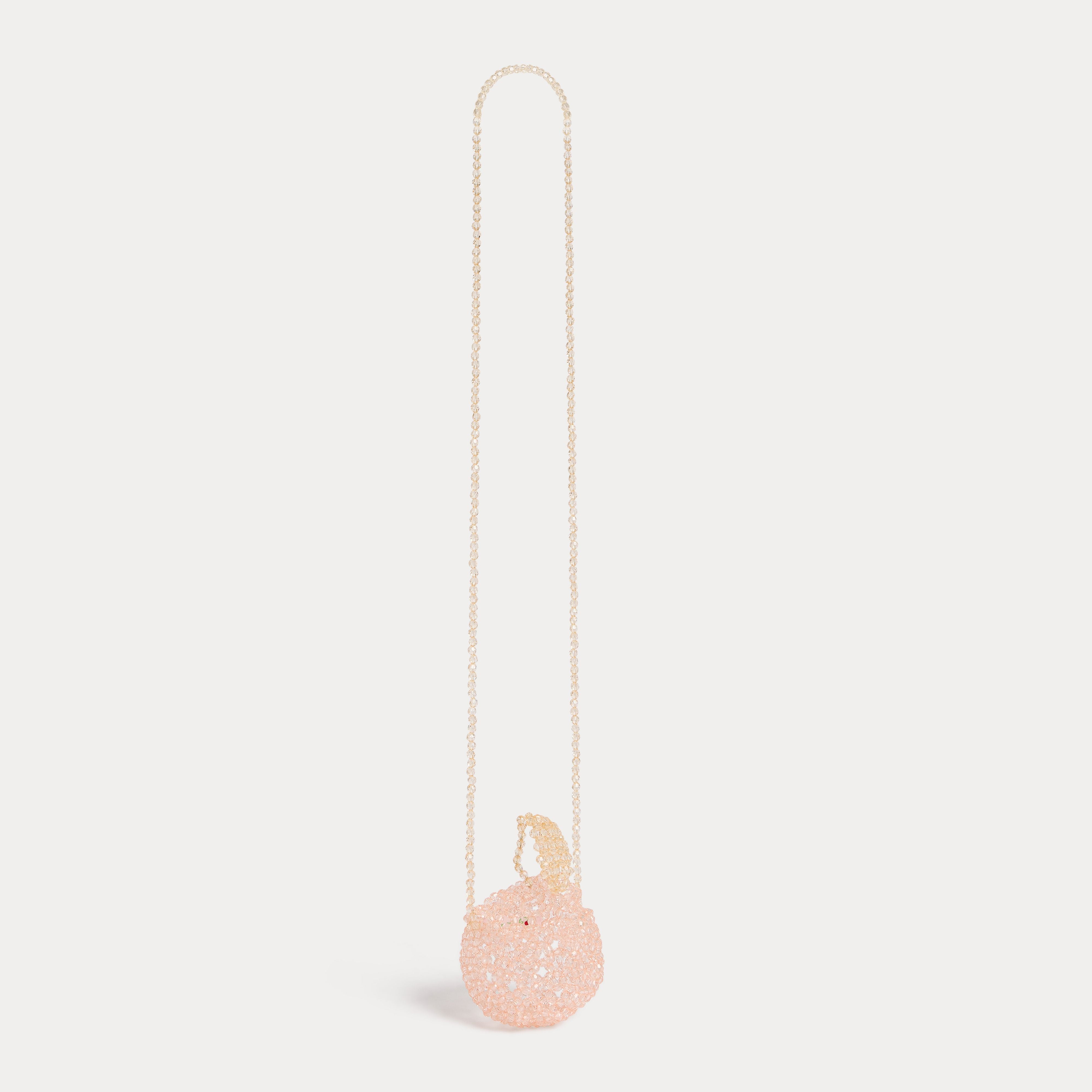 Girls Pale Pink Beaded Cherry Shoulder Bag(10 x 10 cm)