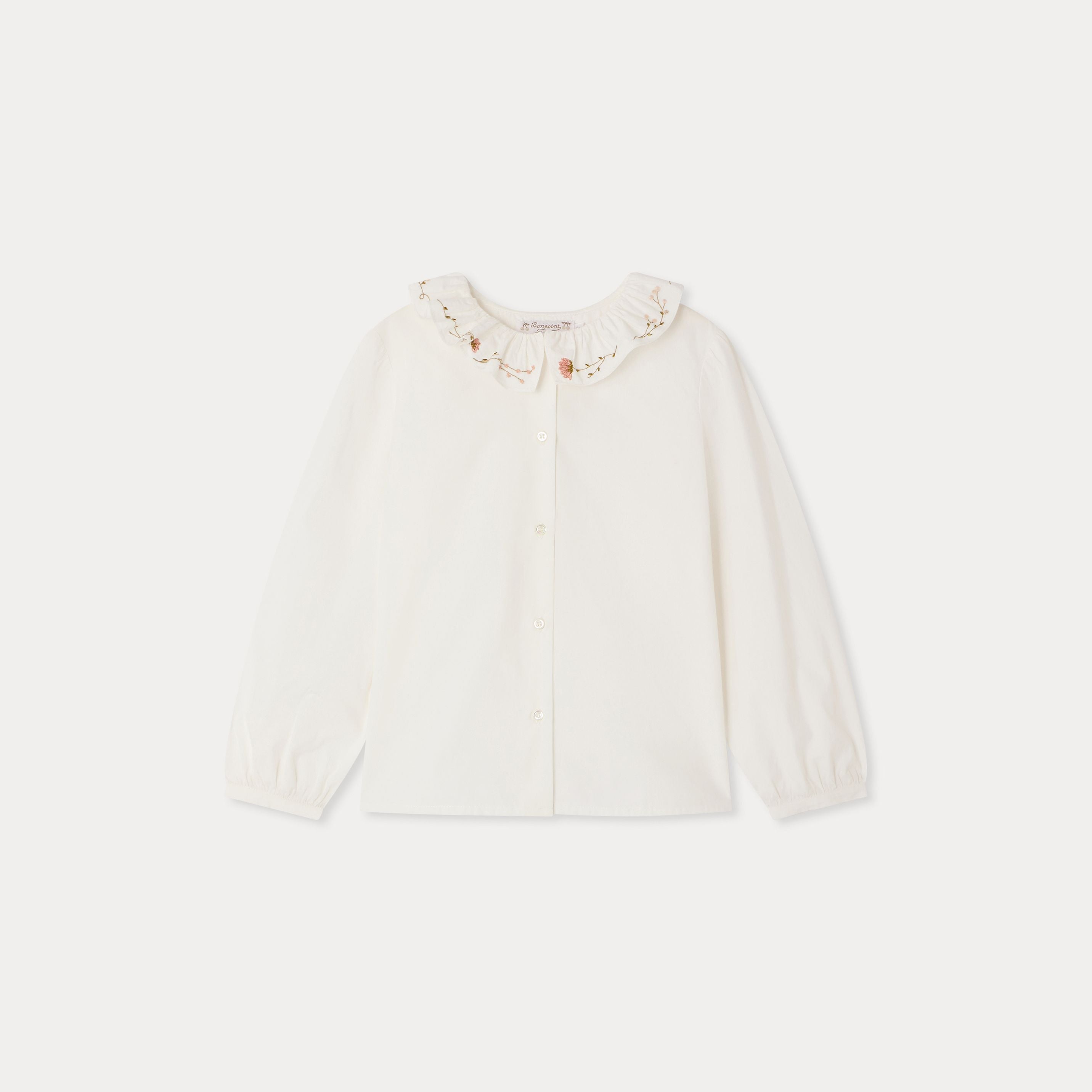 Girls White Embroidered Cotton Shirt