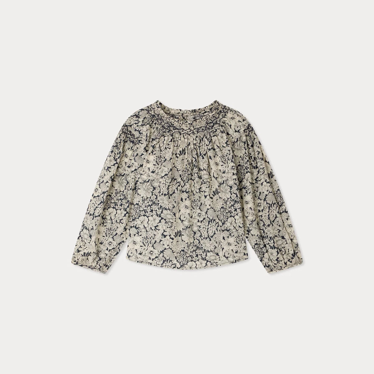 Girls Navy Flower Cotton Blouse