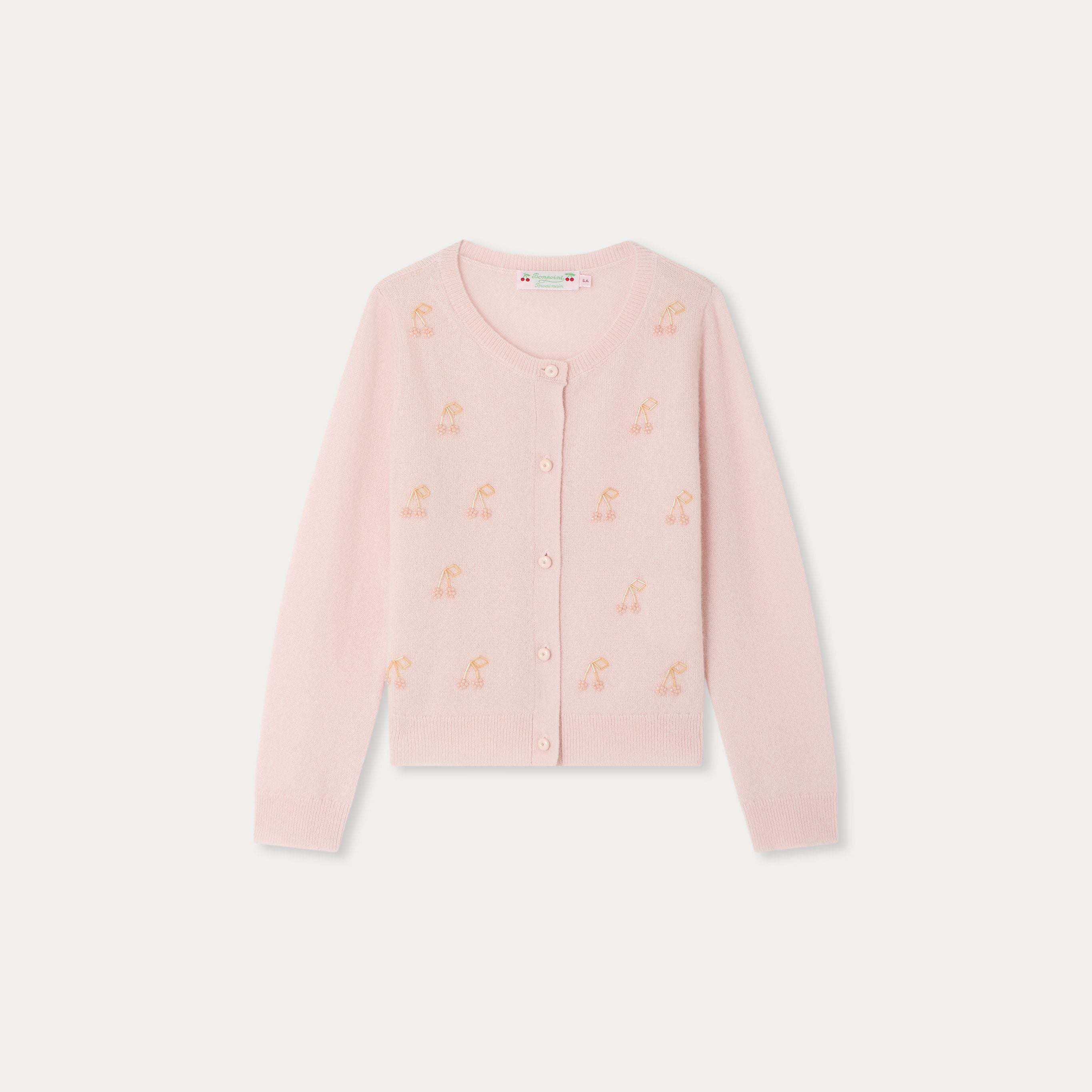 Girls Rose Beads Cherry Cashmere Cardigan
