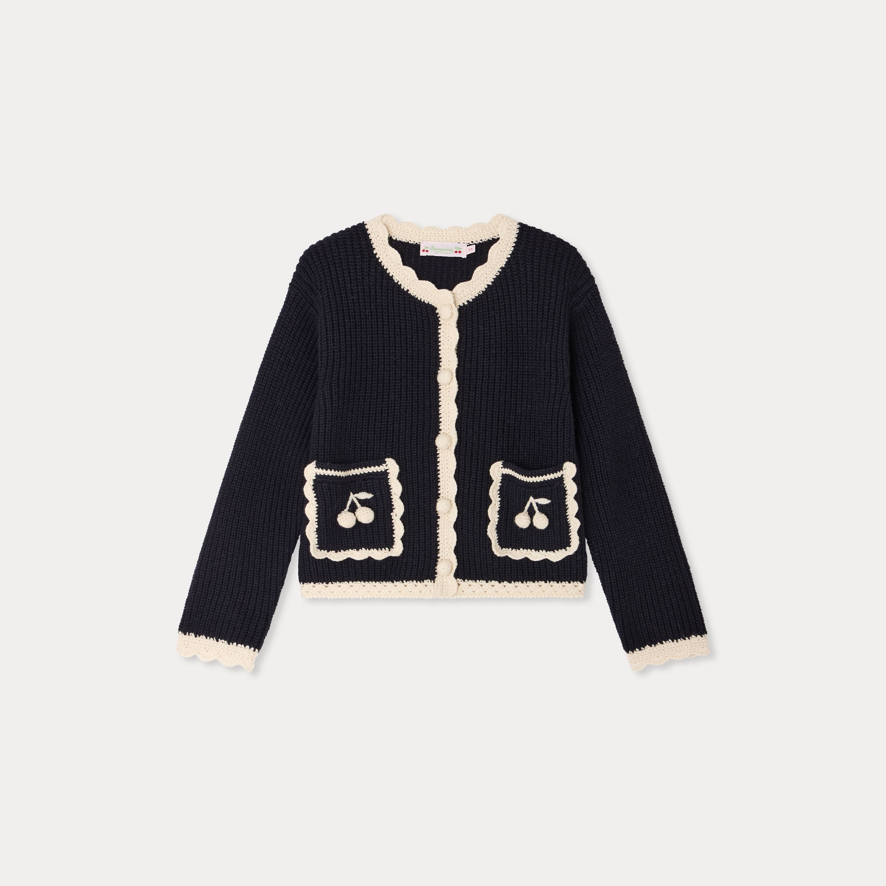 Girls Navy Wool Cardigan