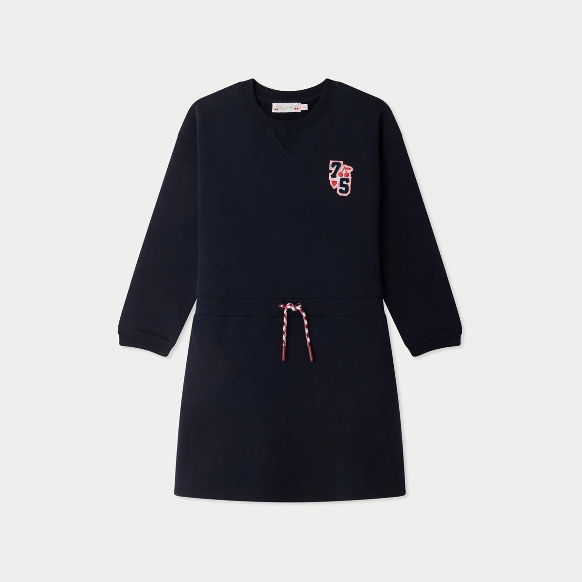 Girls Navy Embroidered Patch Cotton Dress