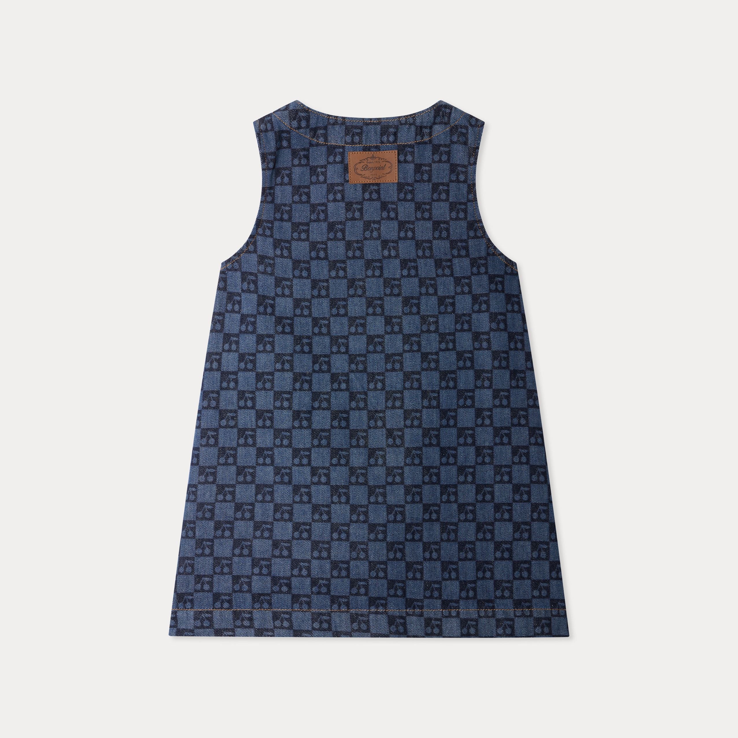Girls Dark Blue Check Denim Dress