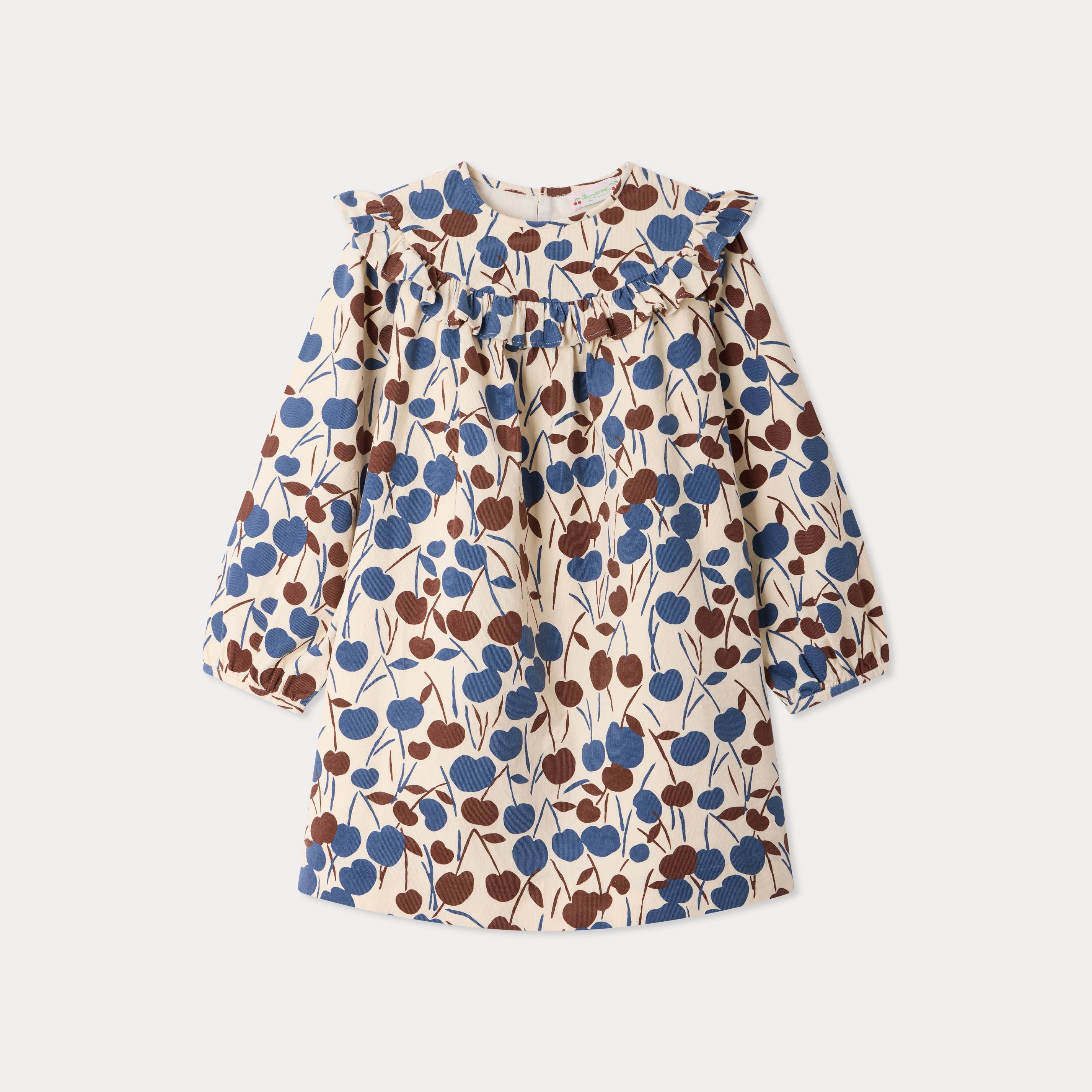 Girls Beige Cherry Corduroy Dress