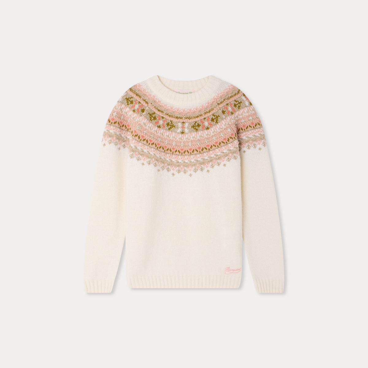 Girls White Jacquard Wool Sweater