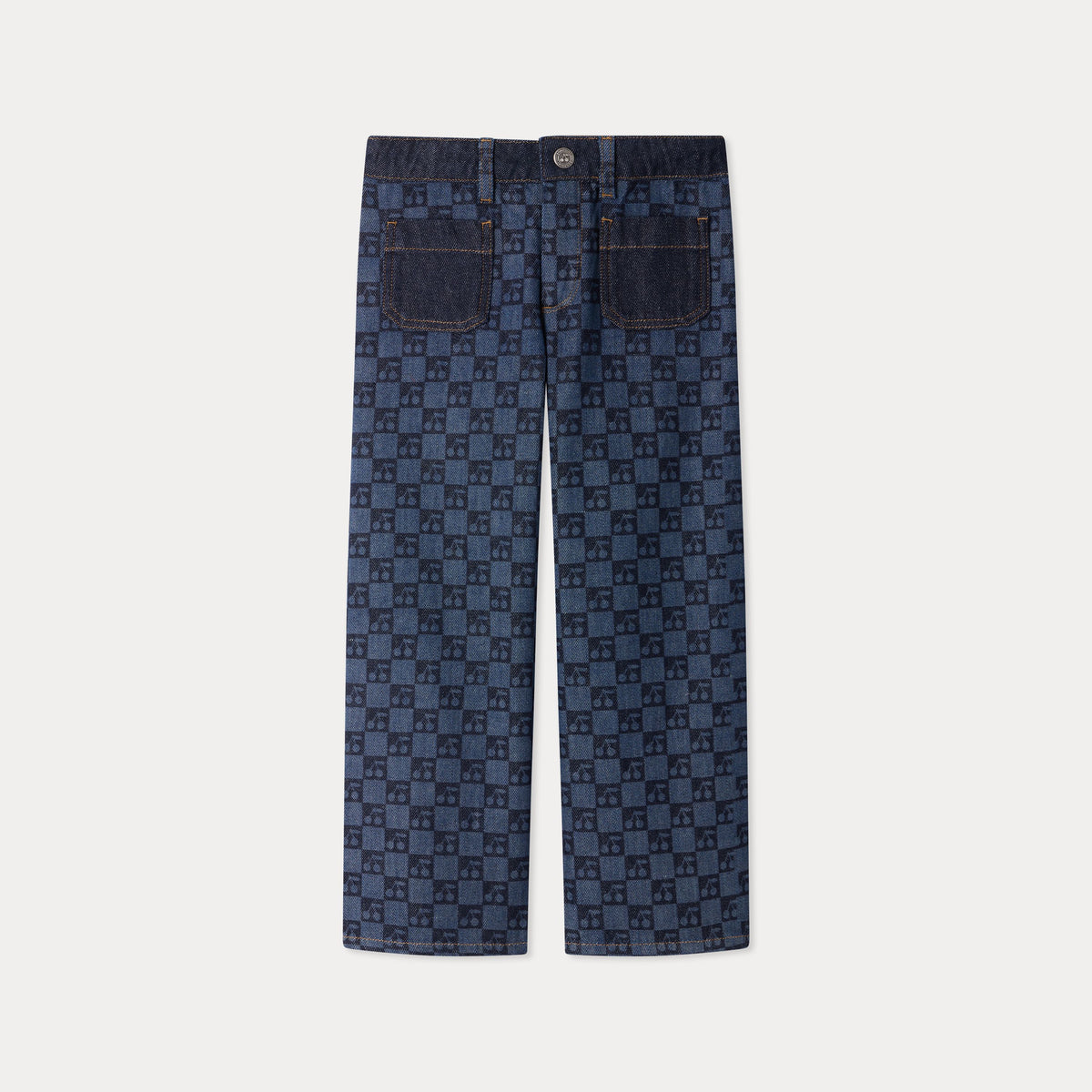 Women Dark Blue Check Denim Trousers