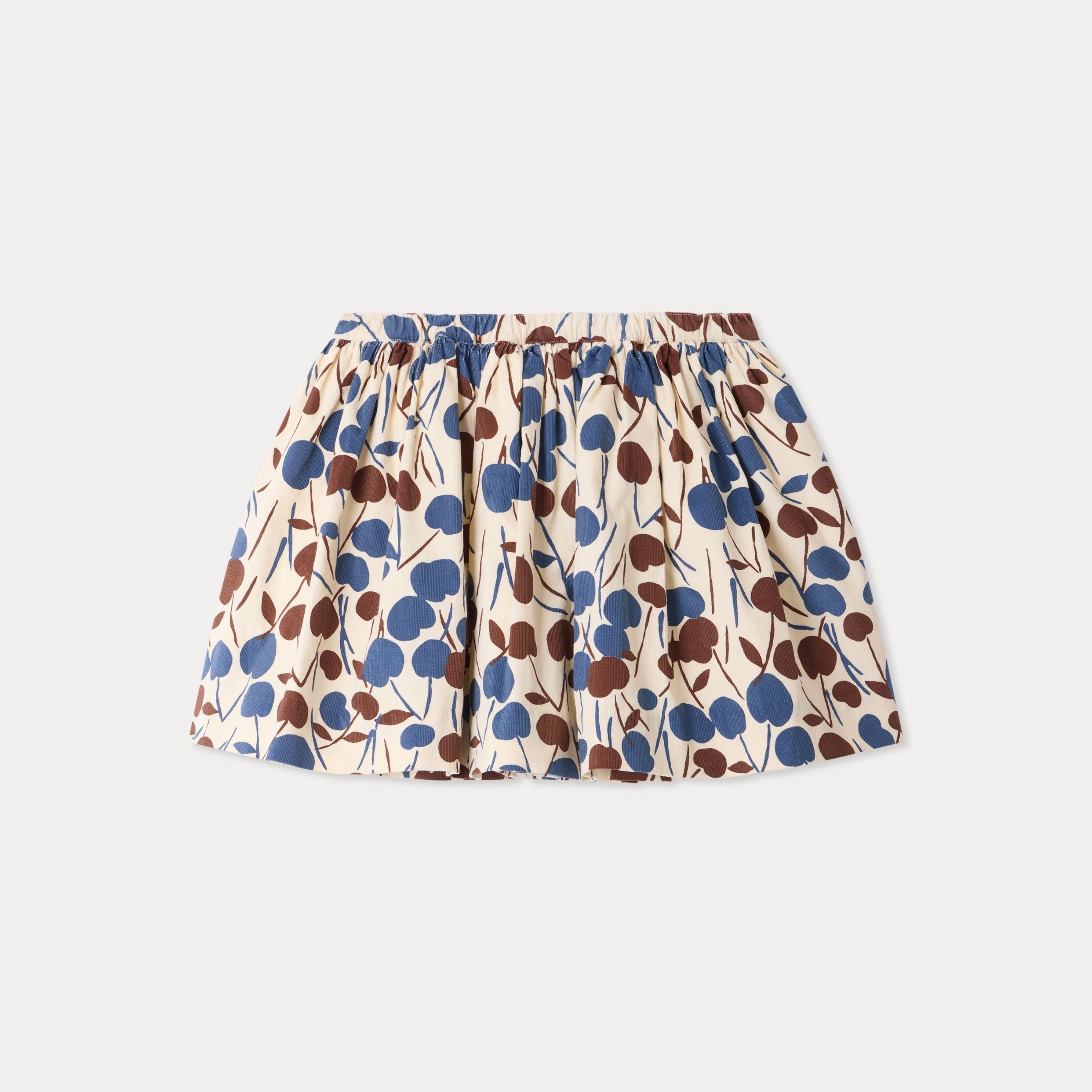 Girls Beige Cherry Corduroy Skirt
