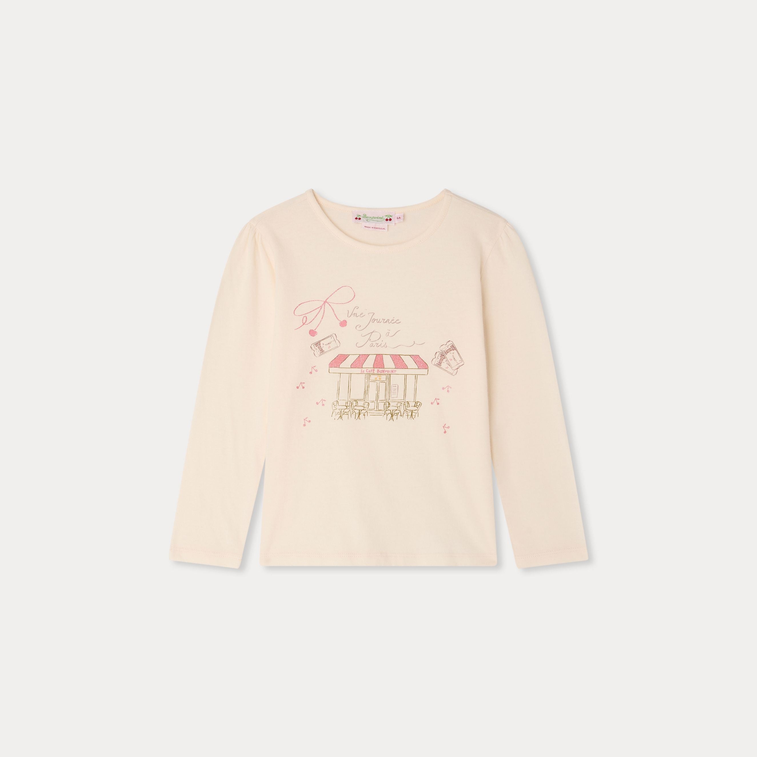 Girls Beige Pink Printed Cotton T-Shirt
