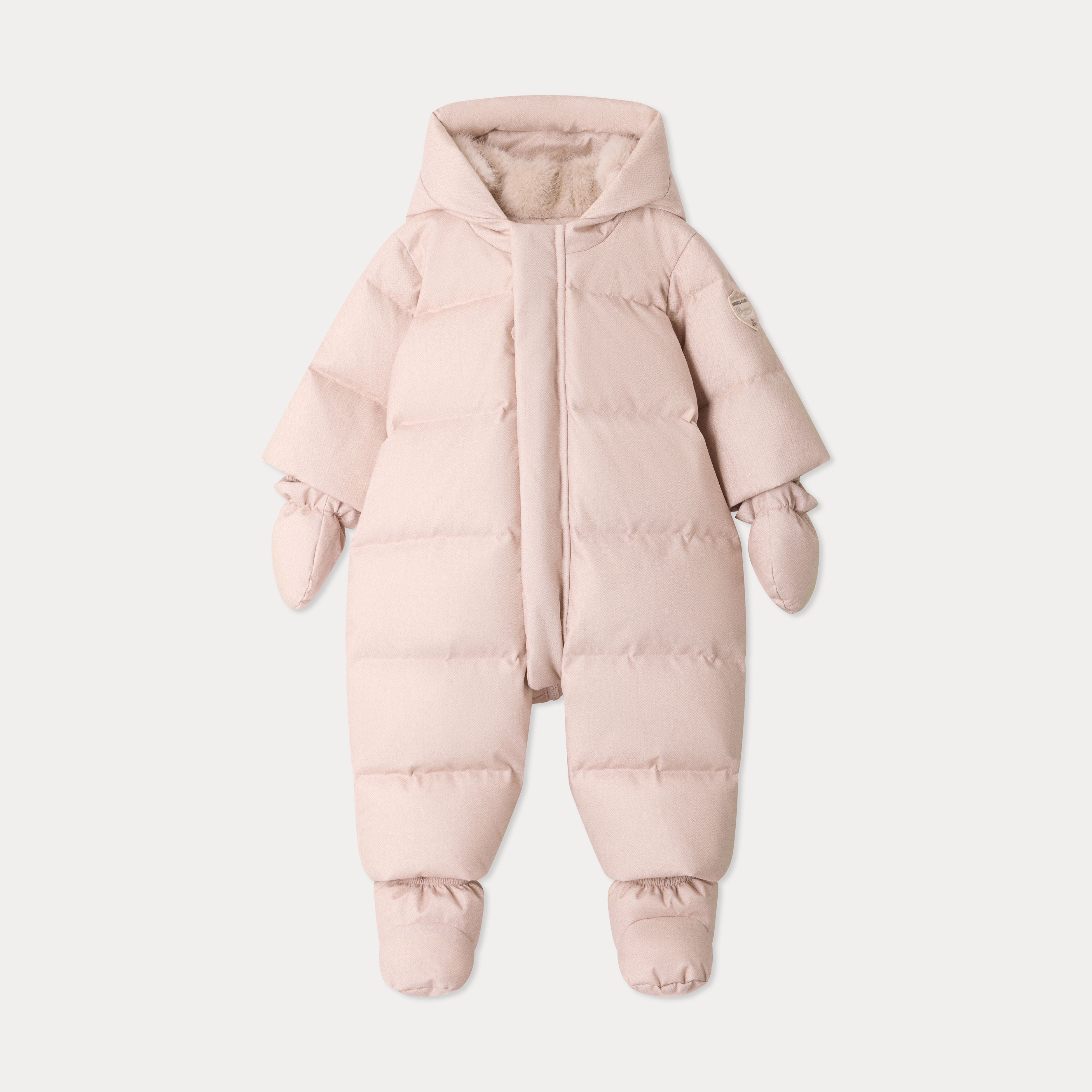 Baby Girls Beige Pink Padded Down Babysuit
