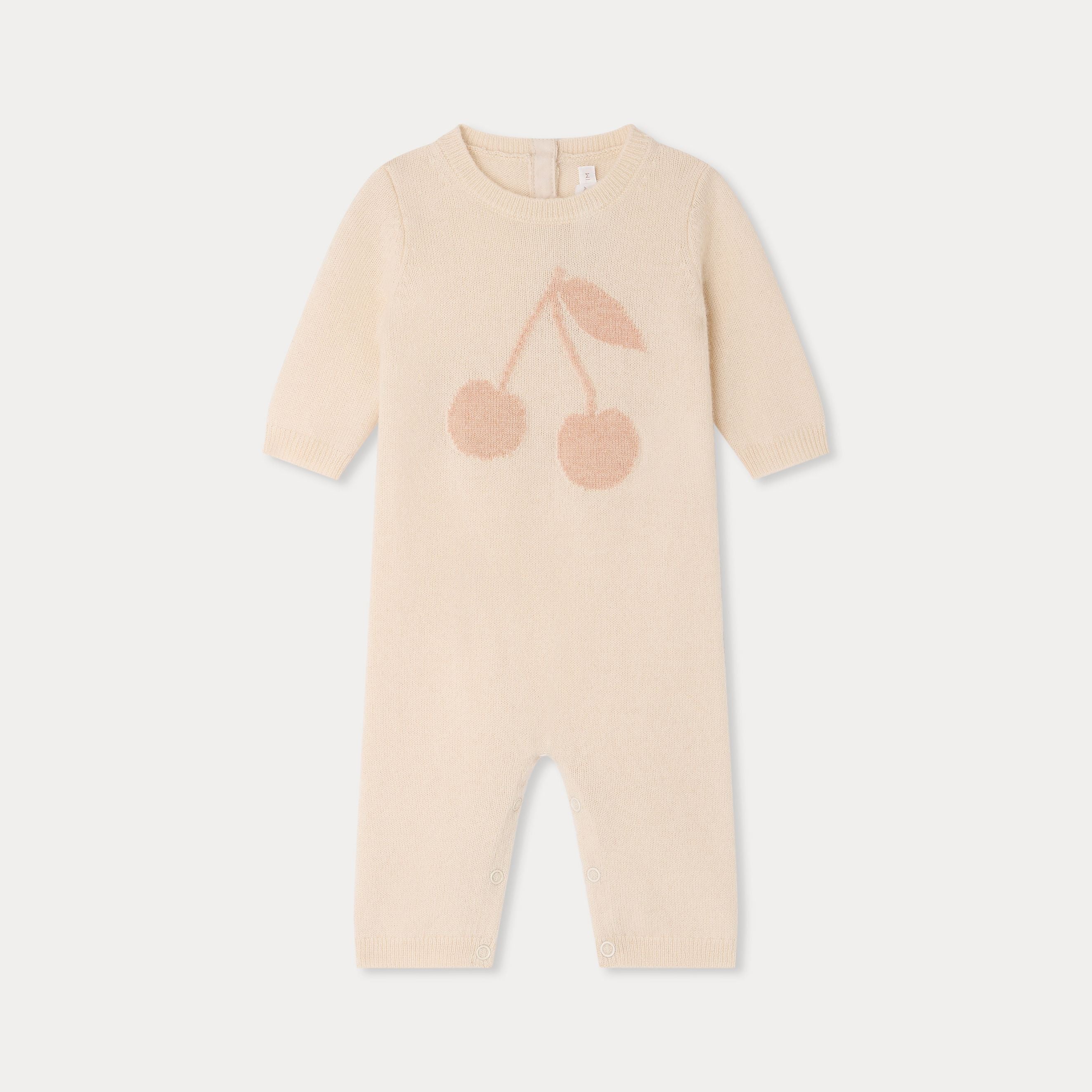 Grenouillère Bébé Fille Cachemire Beige Jacquard Cerises